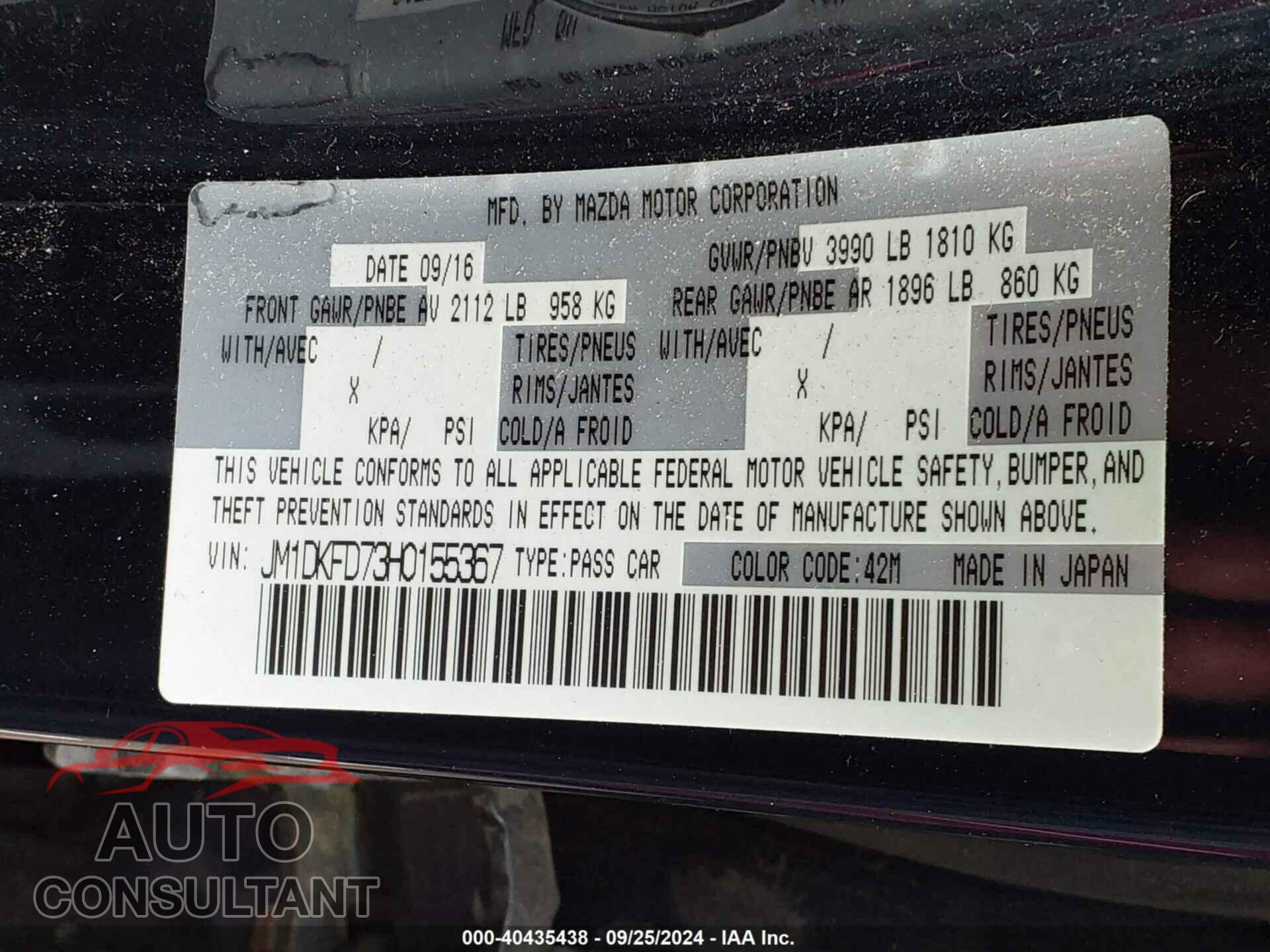 MAZDA CX-3 2017 - JM1DKFD73H0155367