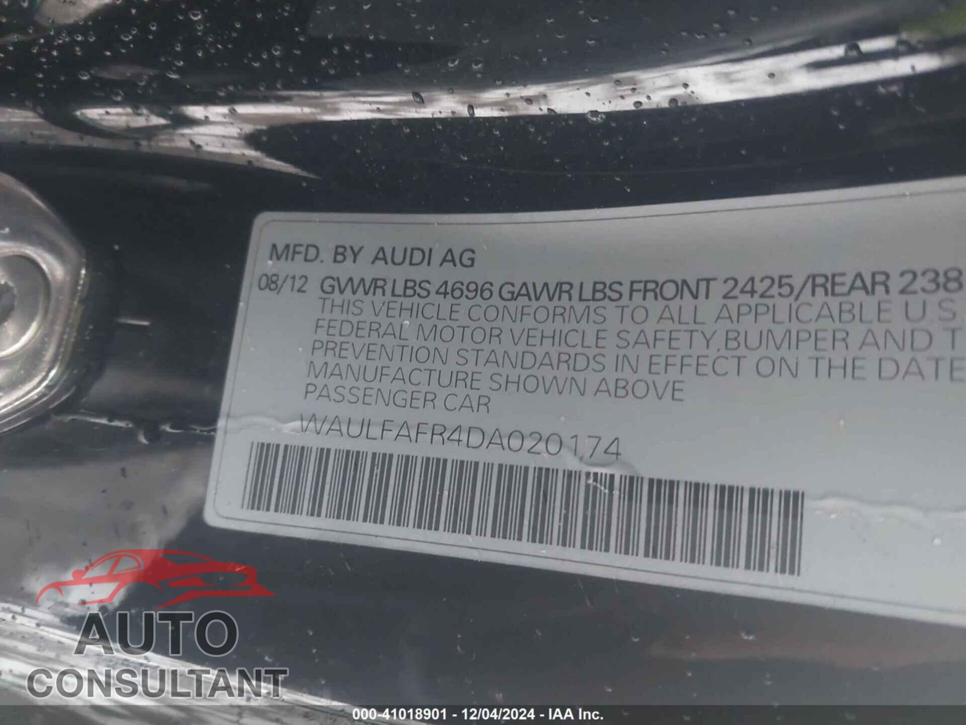 AUDI A5 2013 - WAULFAFR4DA020174