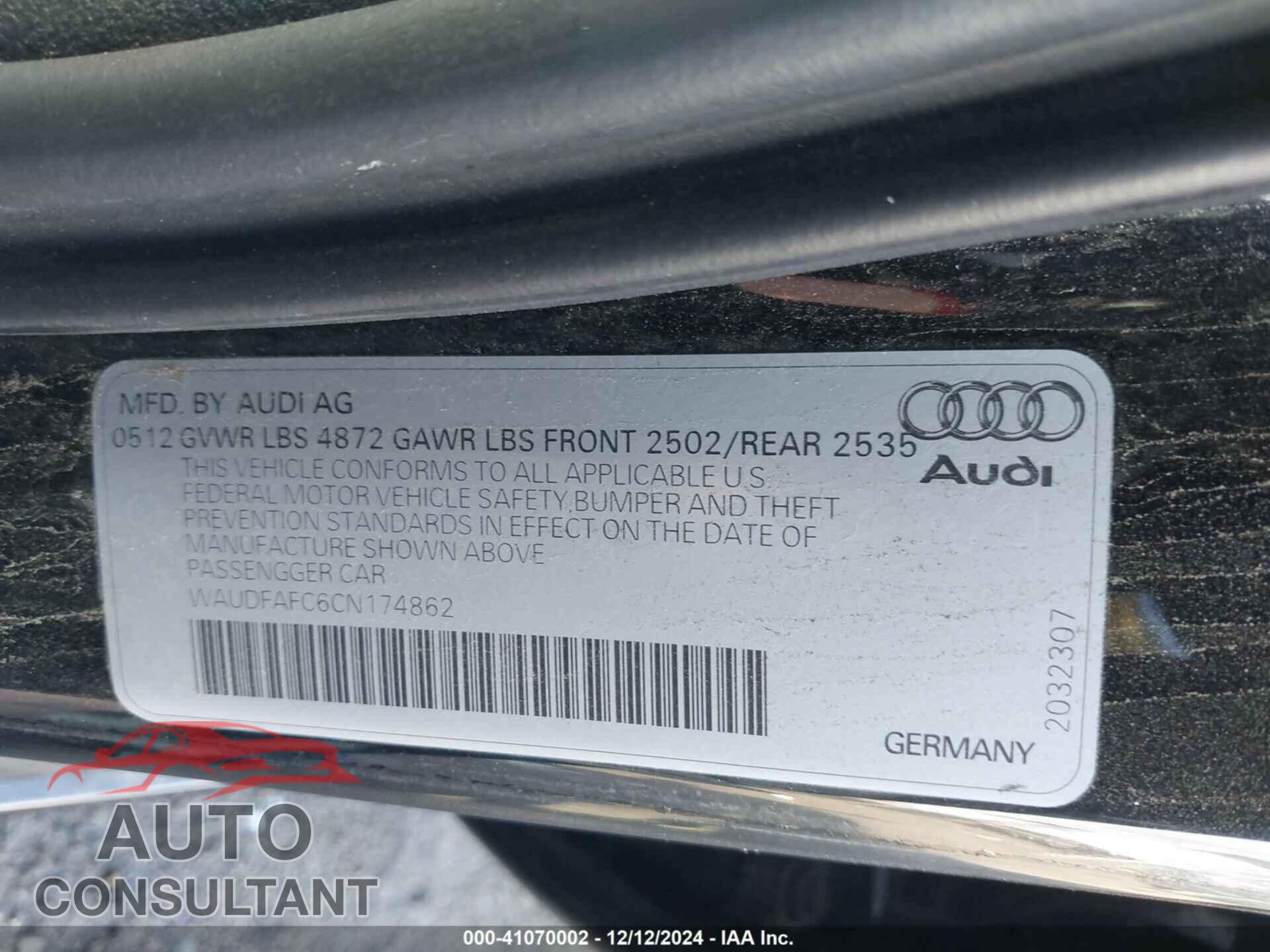 AUDI A6 2012 - WAUDFAFC6CN174862