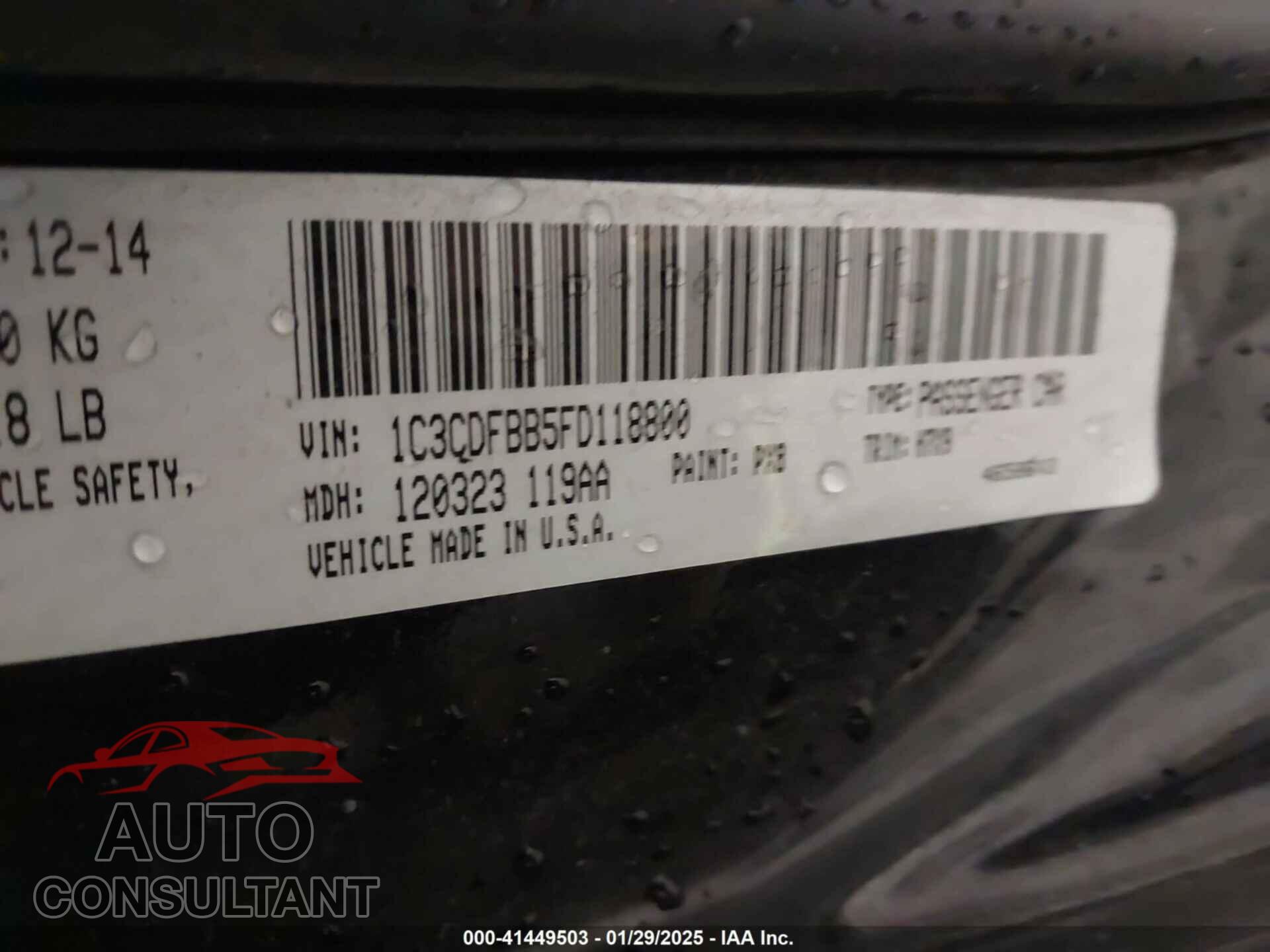 DODGE DART 2015 - 1C3CDFBB5FD118800