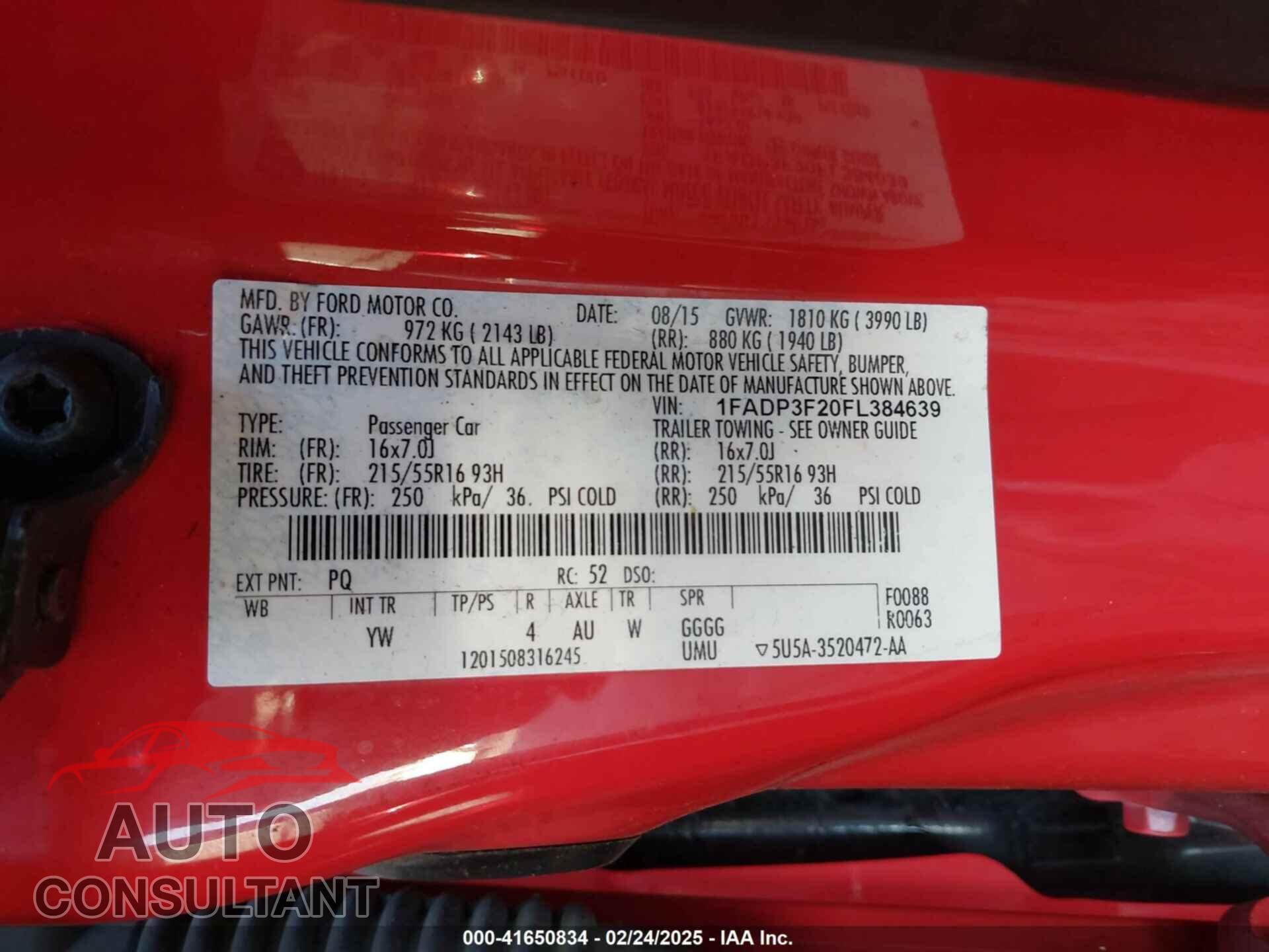 FORD FOCUS 2015 - 1FADP3F20FL384639