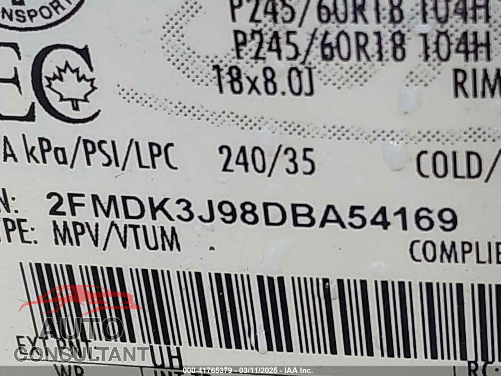 FORD EDGE 2013 - 2FMDK3J98DBA54169
