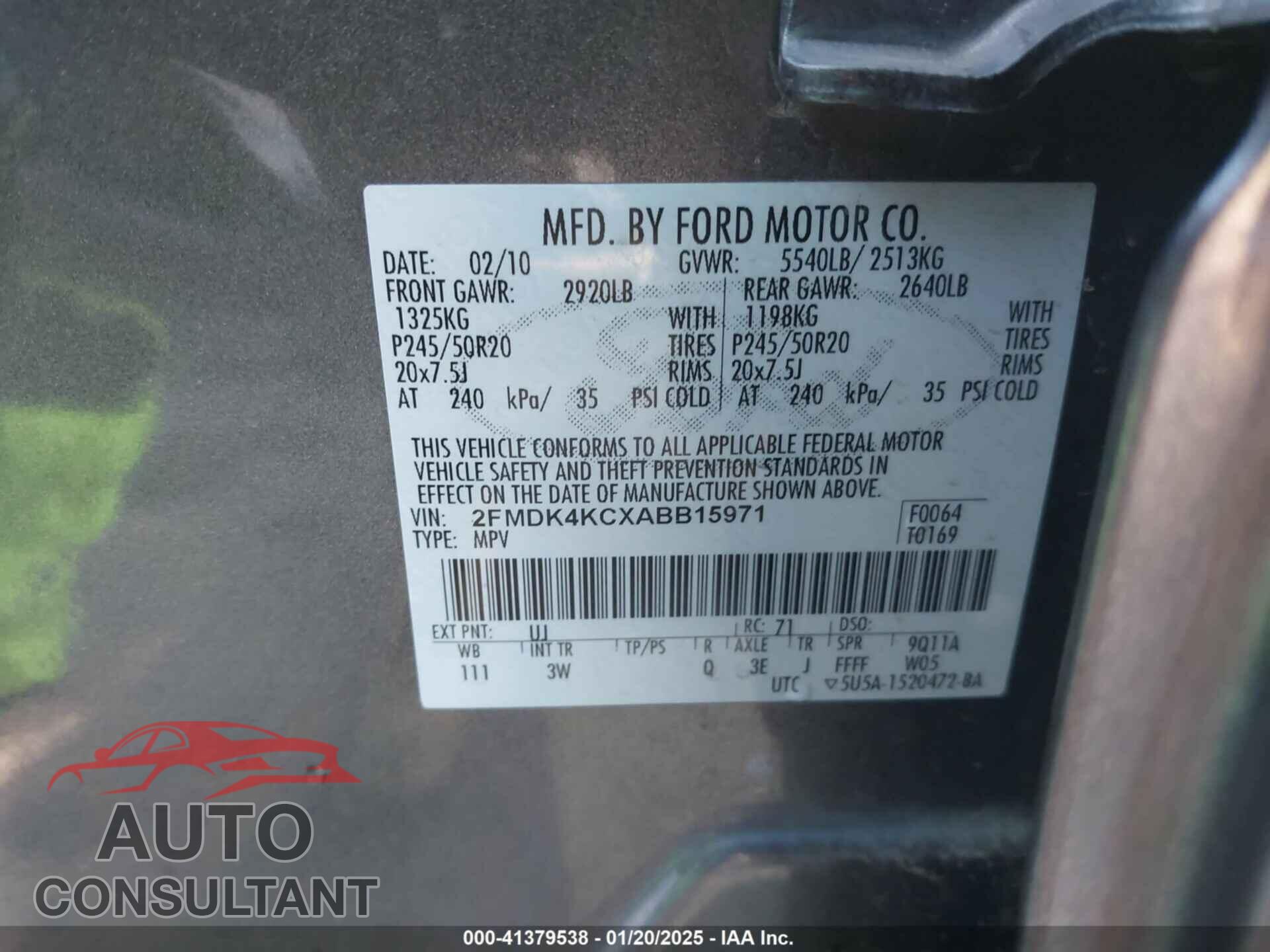 FORD EDGE 2010 - 2FMDK4KCXABB15971