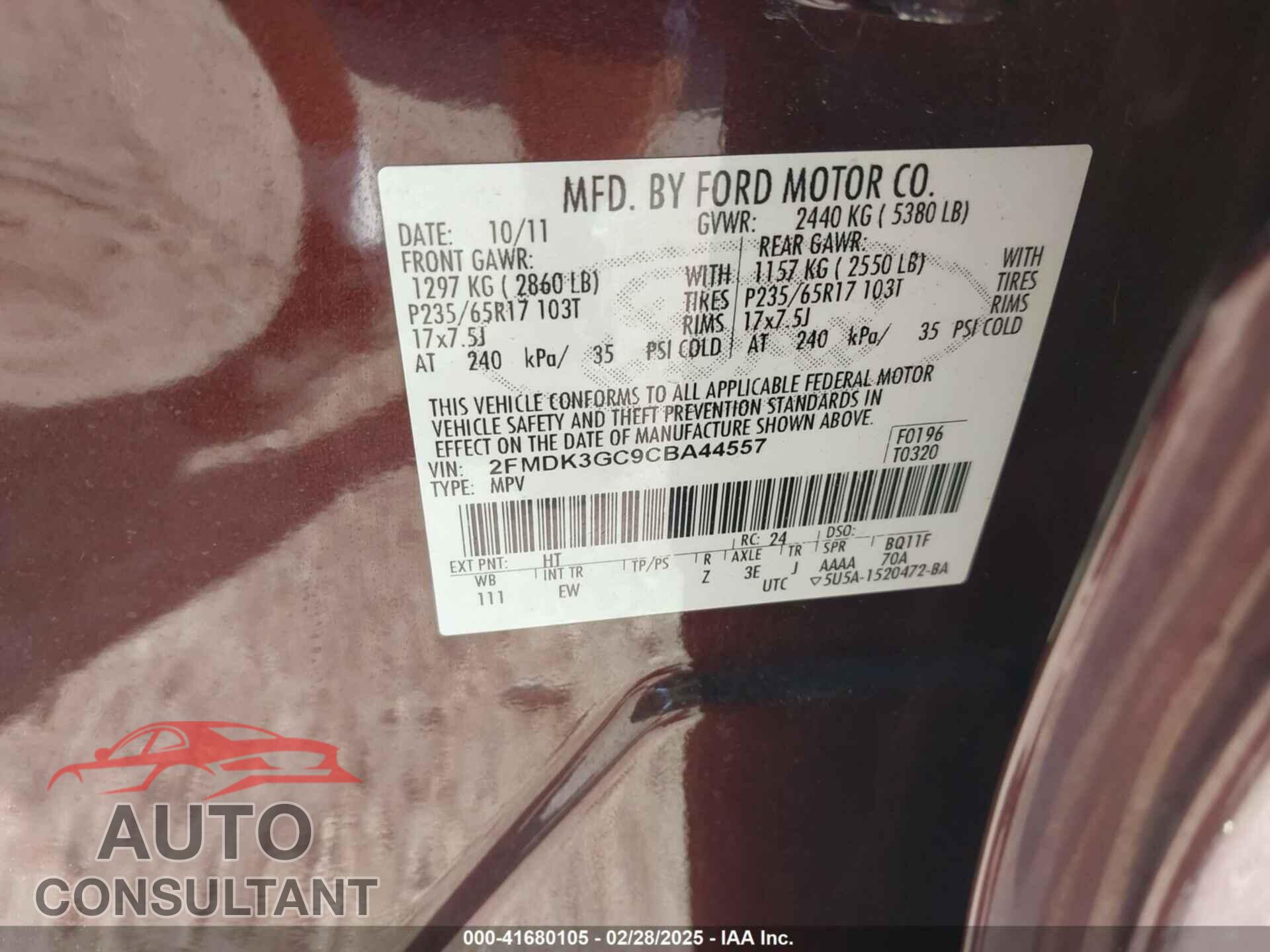 FORD EDGE 2012 - 2FMDK3GC9CBA44557