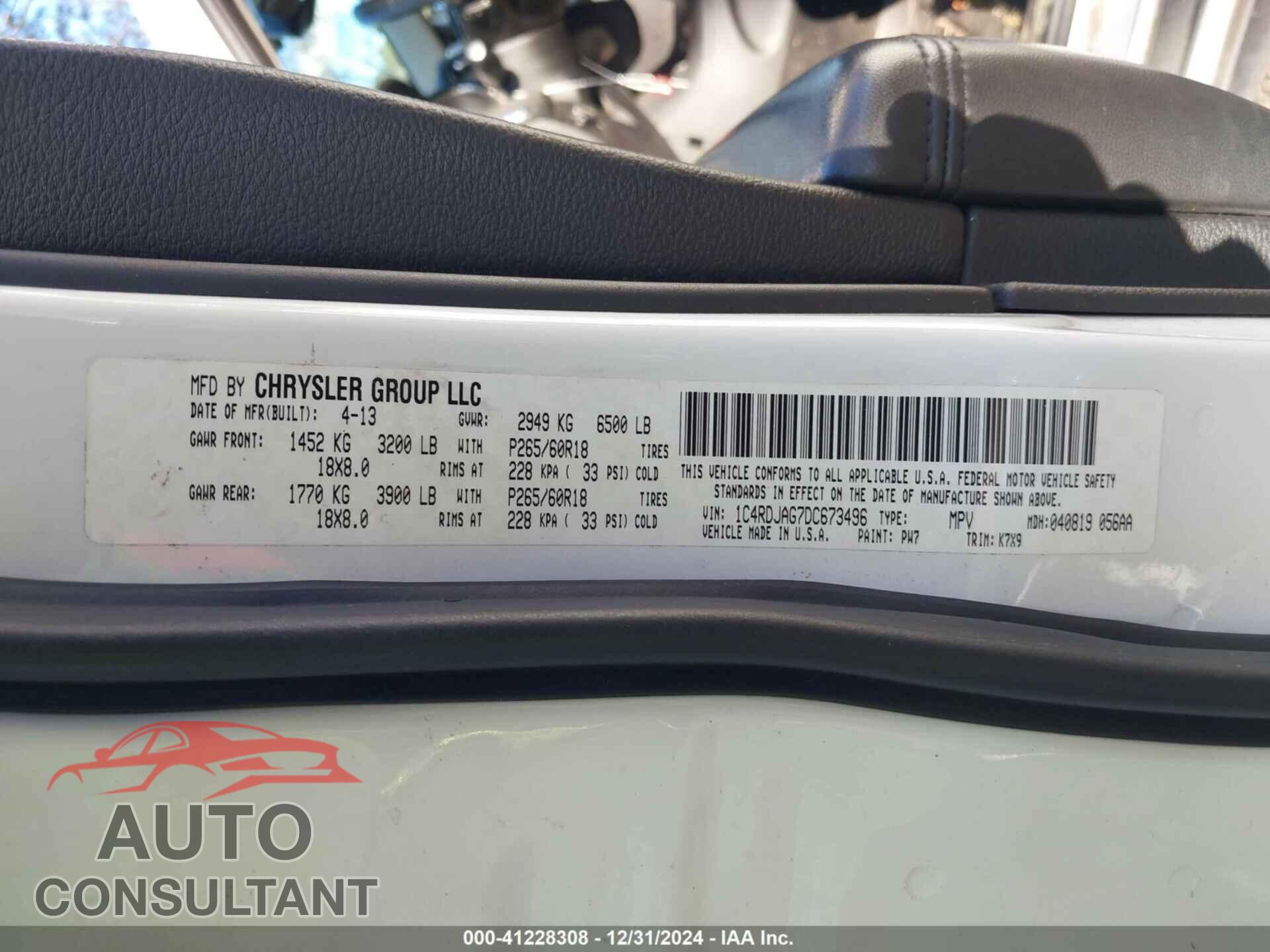 DODGE DURANGO 2013 - 1C4RDJAG7DC673496