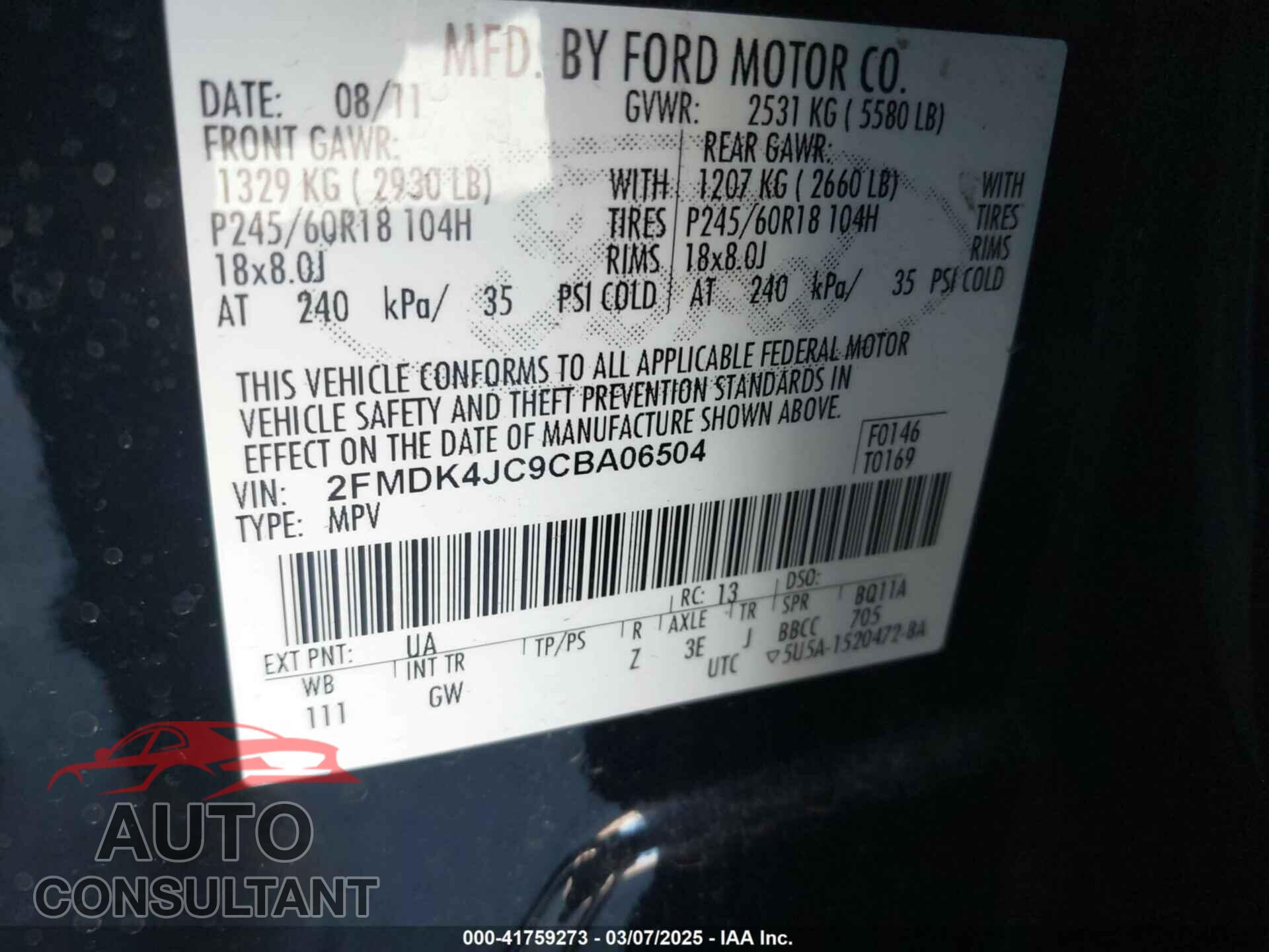 FORD EDGE 2012 - 2FMDK4JC9CBA06504