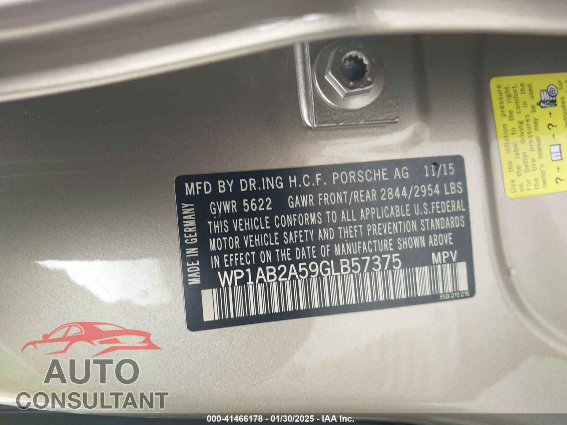 PORSCHE MACAN 2016 - WP1AB2A59GLB57375