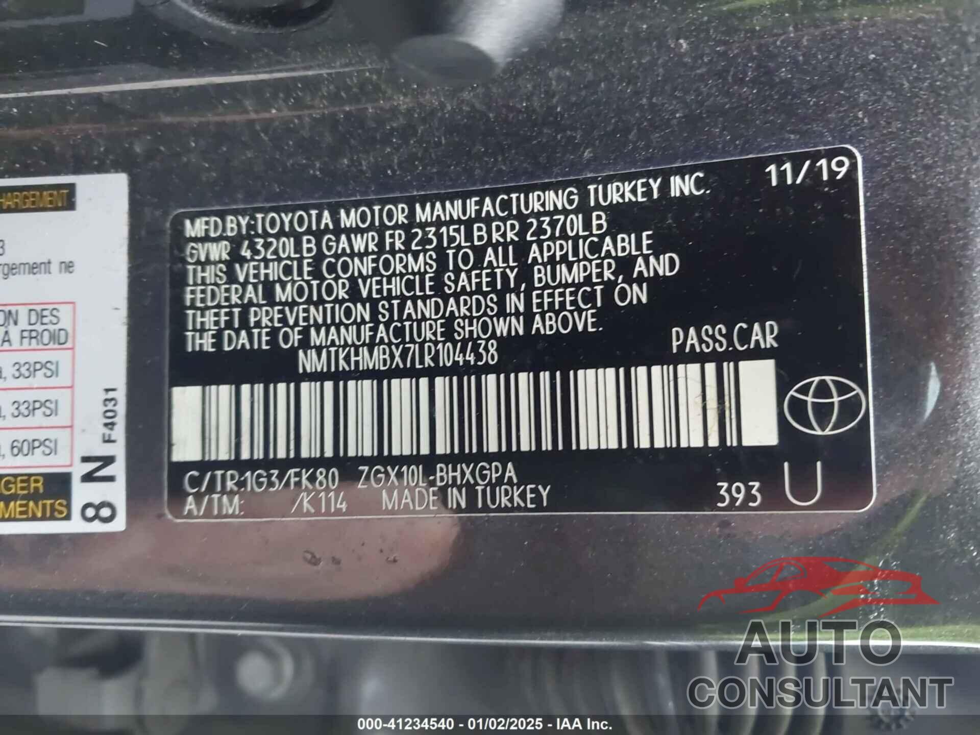 TOYOTA C-HR 2020 - NMTKHMBX7LR104438