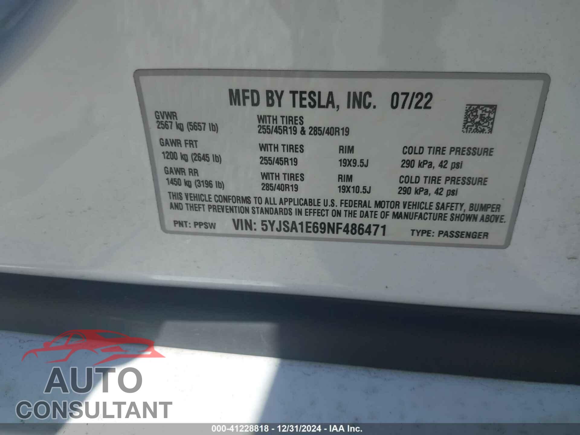 TESLA MODEL S 2022 - 5YJSA1E69NF486471