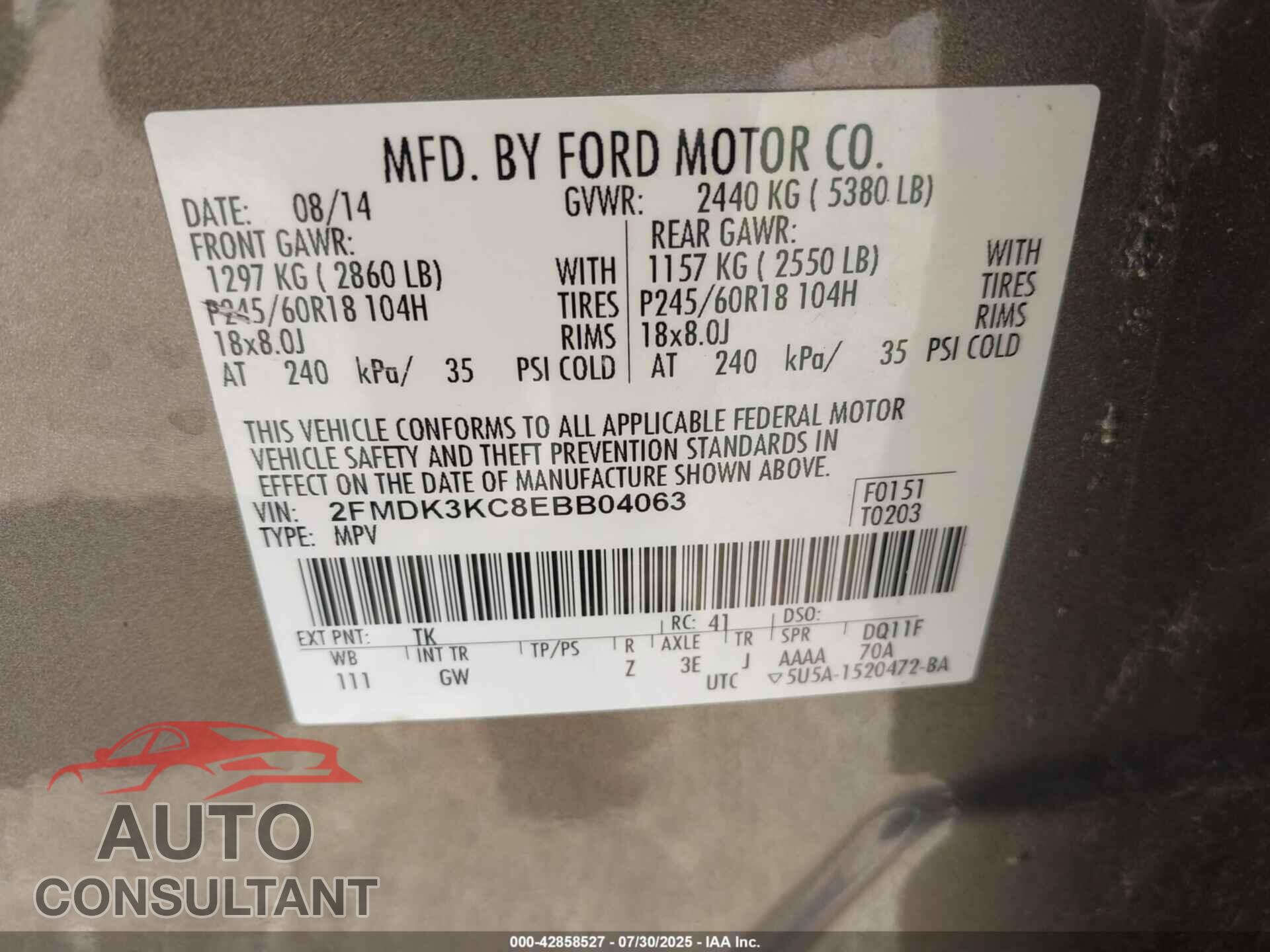 FORD EDGE 2014 - 2FMDK3KC8EBB04063