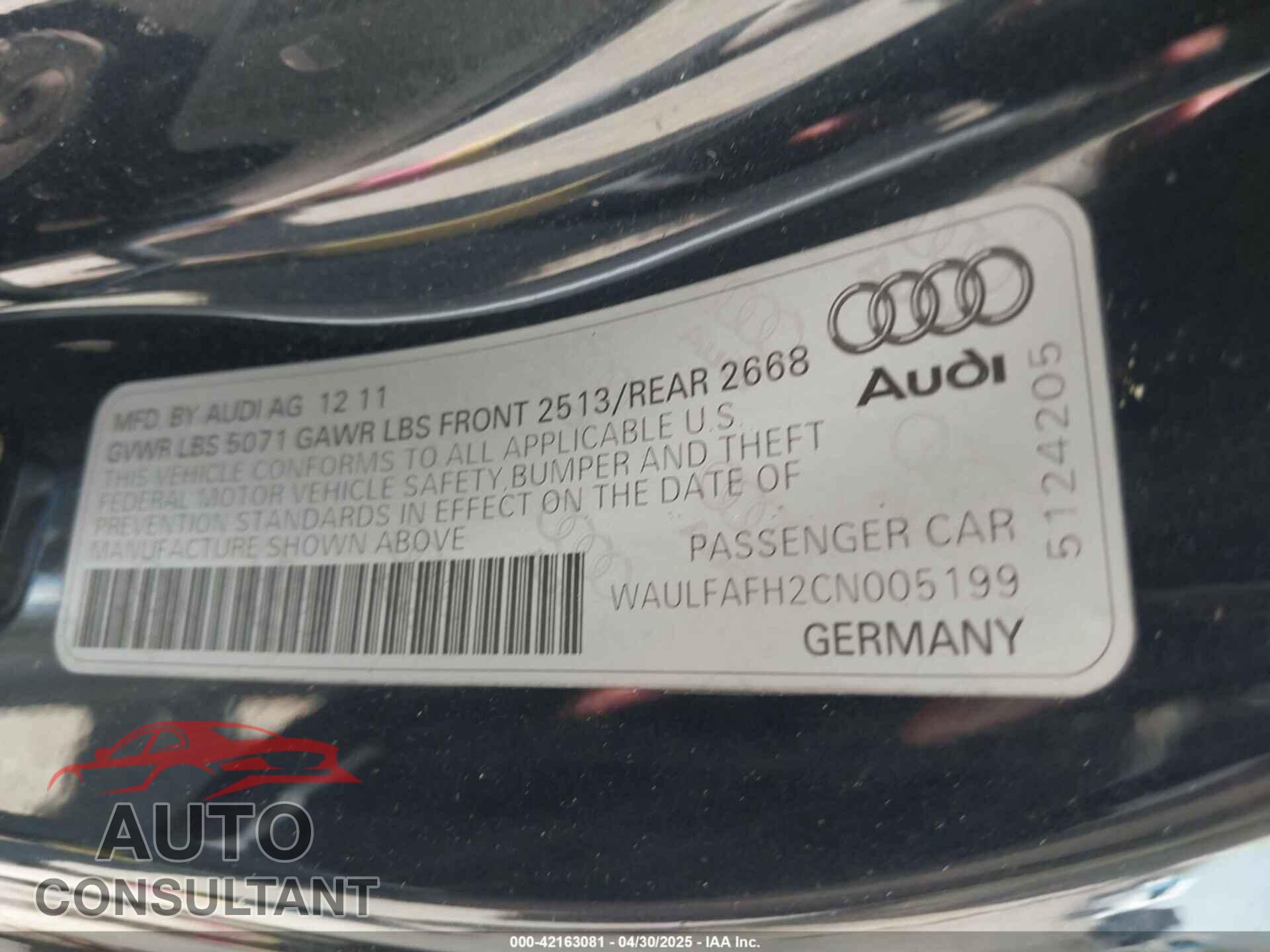 AUDI A5 2012 - WAULFAFH2CN005199