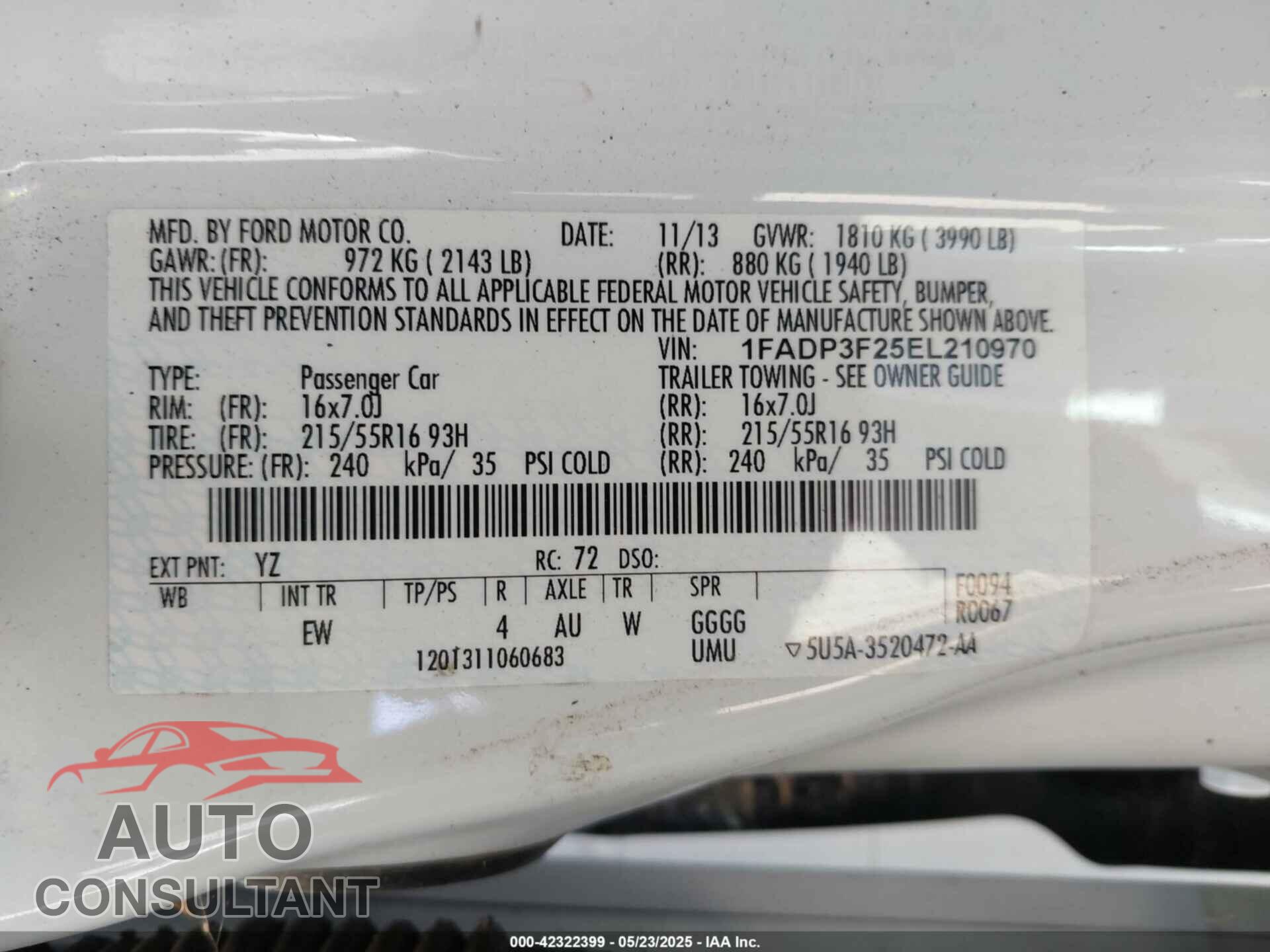 FORD FOCUS 2014 - 1FADP3F25EL210970