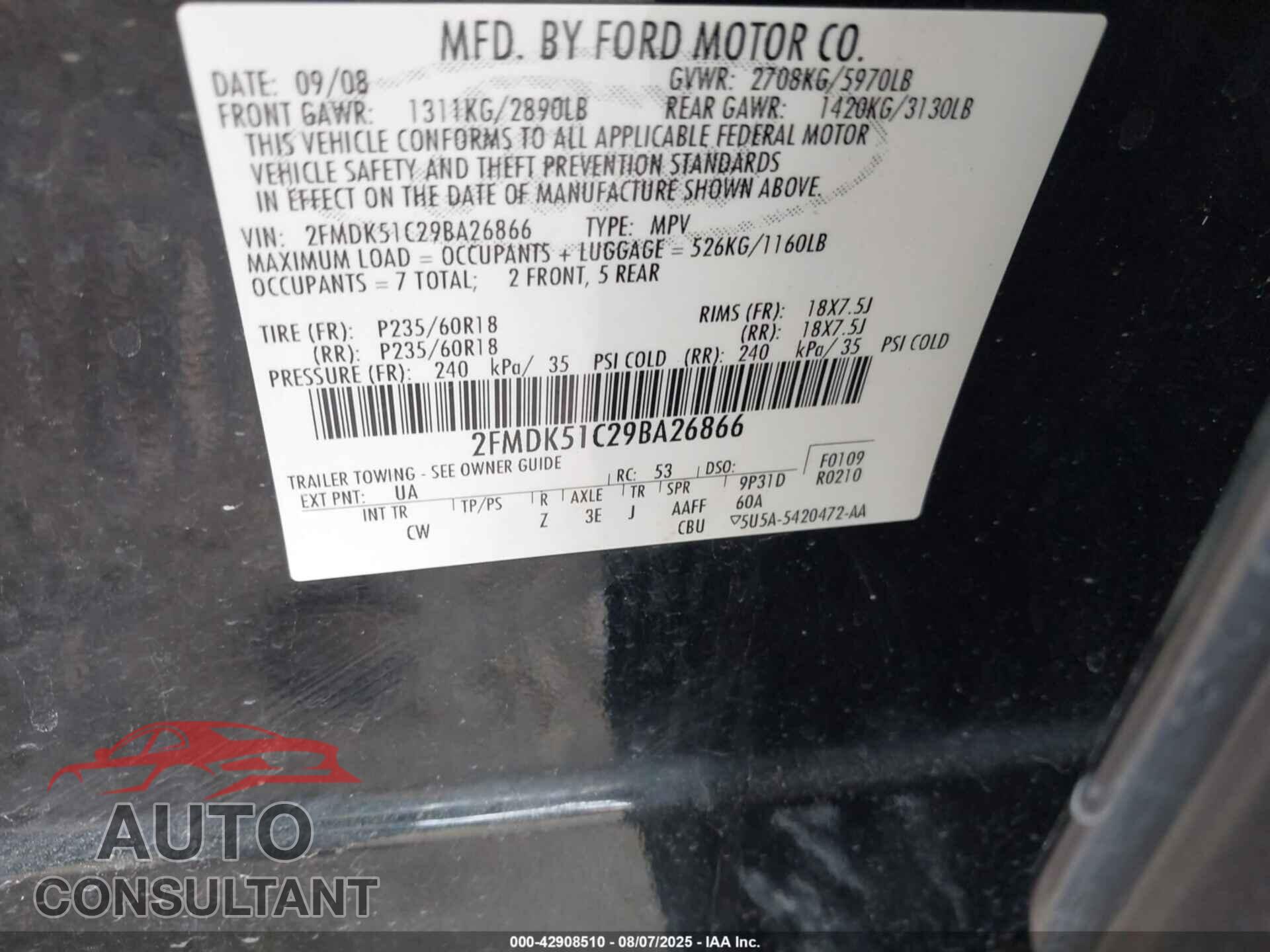 FORD FLEX 2009 - 2FMDK51C29BA26866