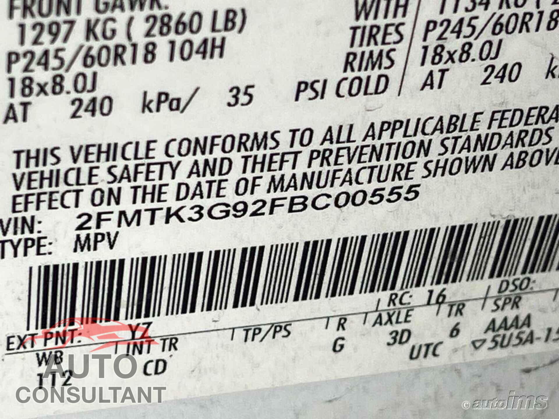 FORD EDGE 2015 - 2FMTK3G92FBC00555