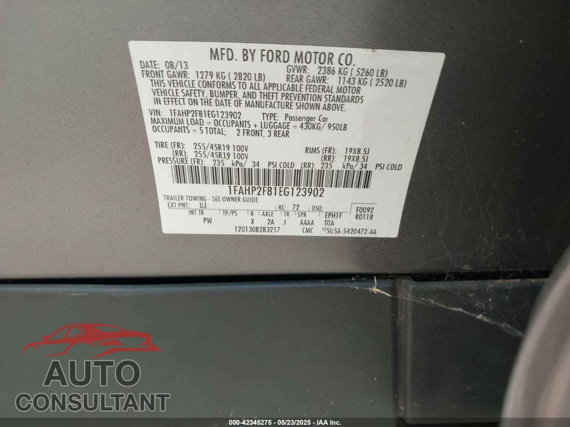 FORD TAURUS 2014 - 1FAHP2F81EG123902