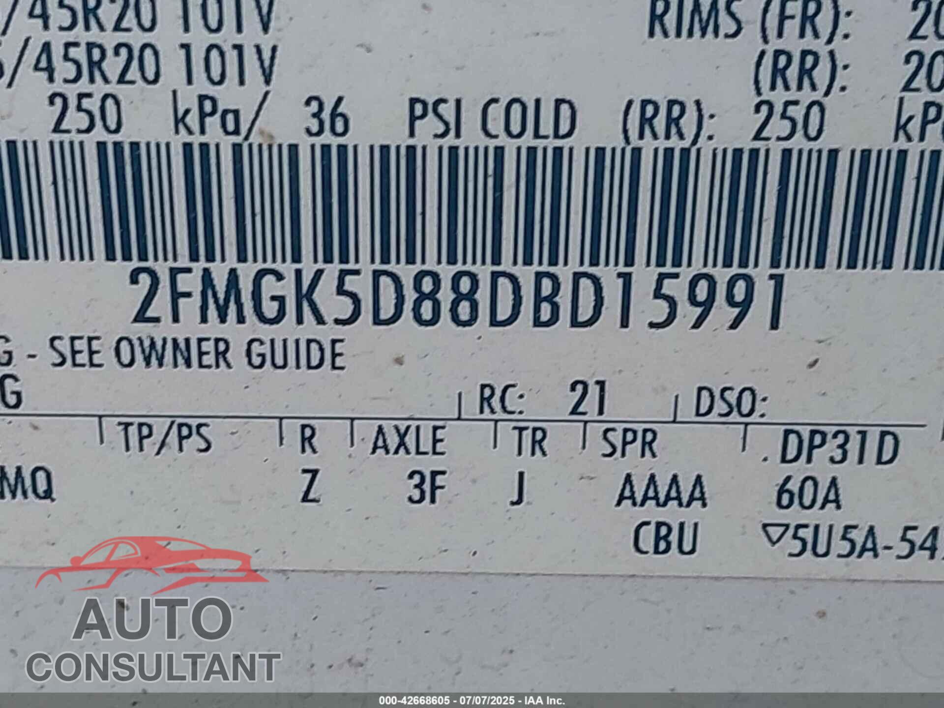 FORD FLEX 2013 - 2FMGK5D88DBD15991