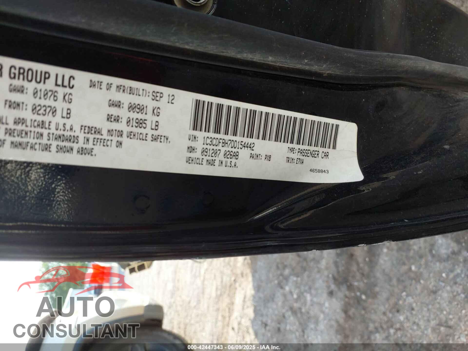 DODGE DART 2013 - 1C3CDFBH7DD154442