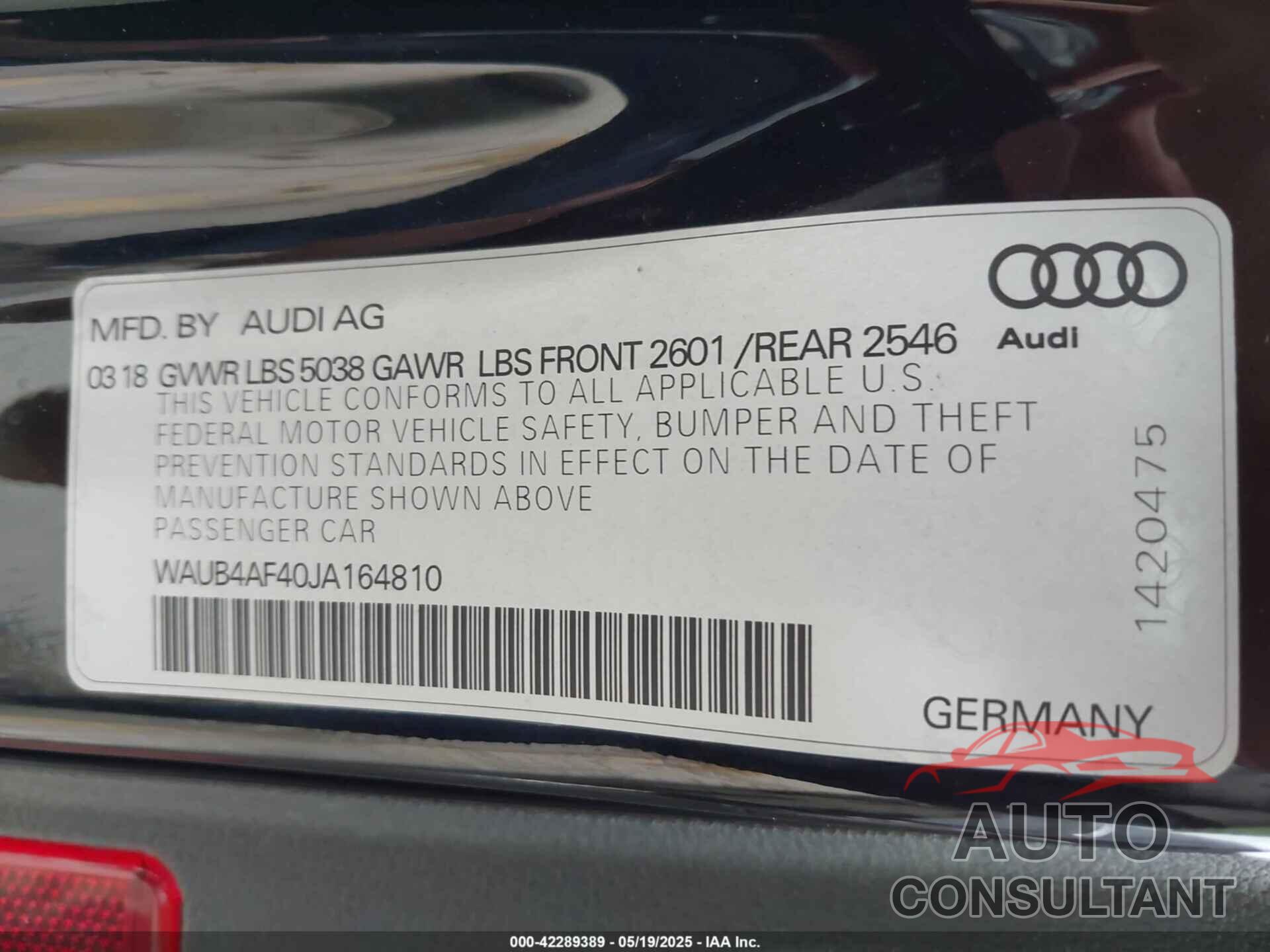 AUDI S4 2018 - WAUB4AF40JA164810