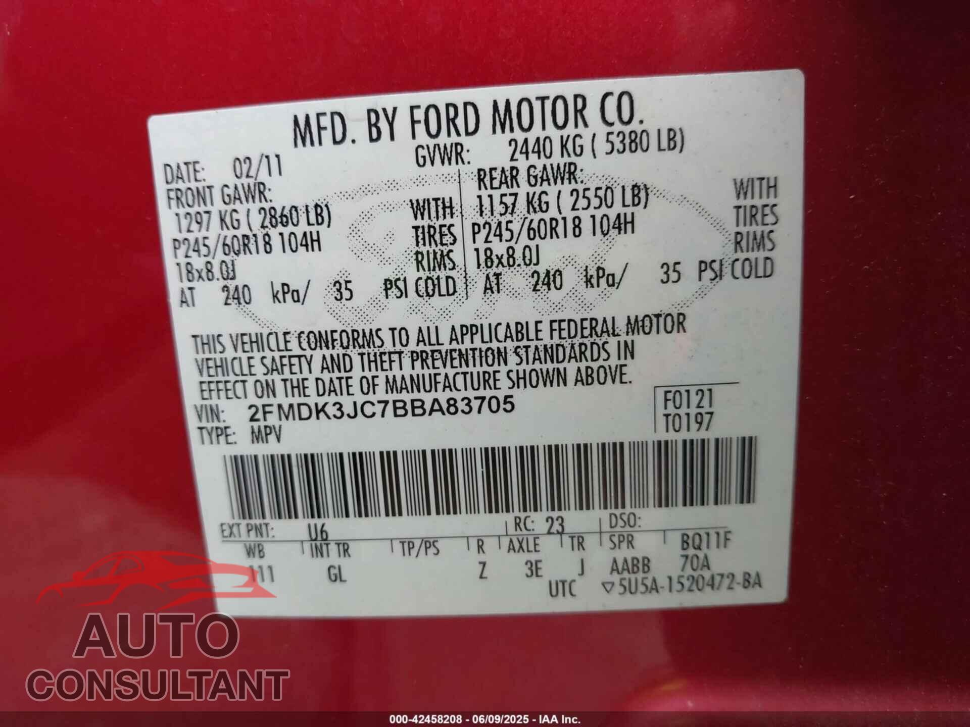 FORD EDGE 2011 - 2FMDK3JC7BBA83705