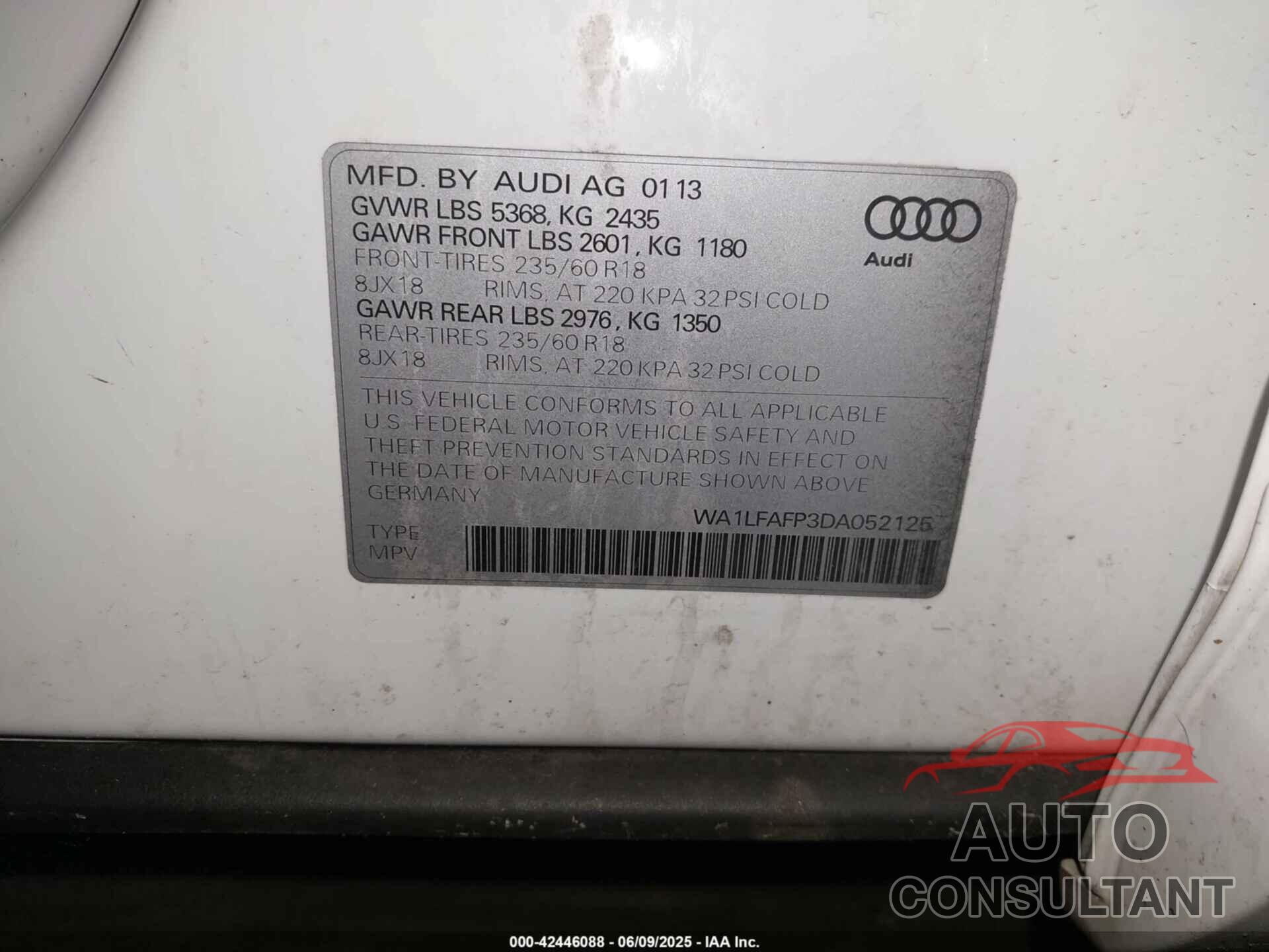 AUDI Q5 2013 - WA1LFAFP3DA052125