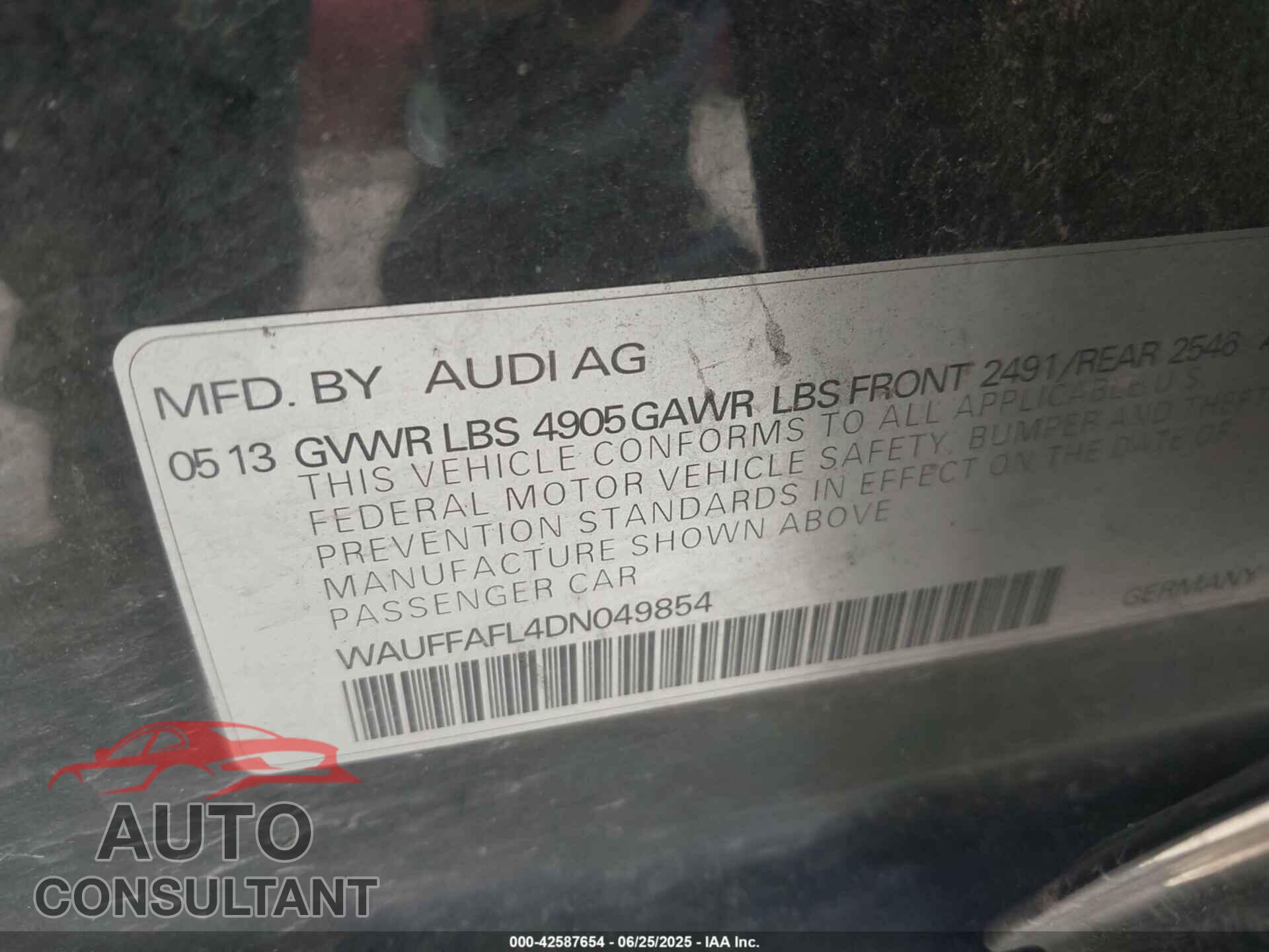 AUDI A4 2013 - WAUFFAFL4DN049854
