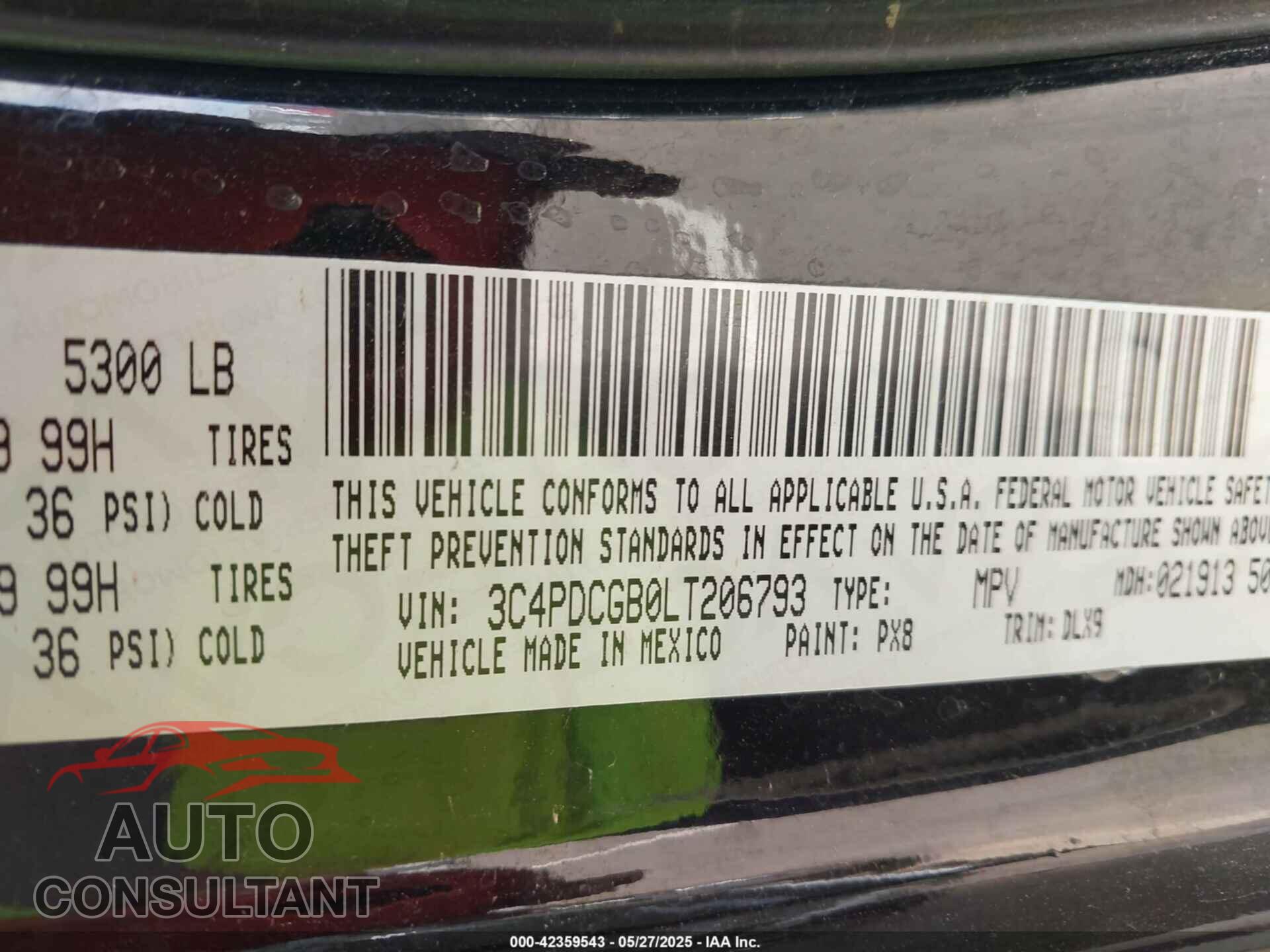 DODGE JOURNEY 2020 - 3C4PDCGB0LT206793