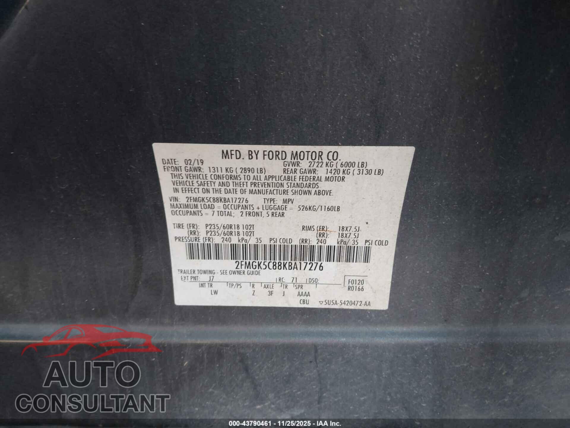 FORD FLEX 2019 - 2FMGK5C88KBA17276