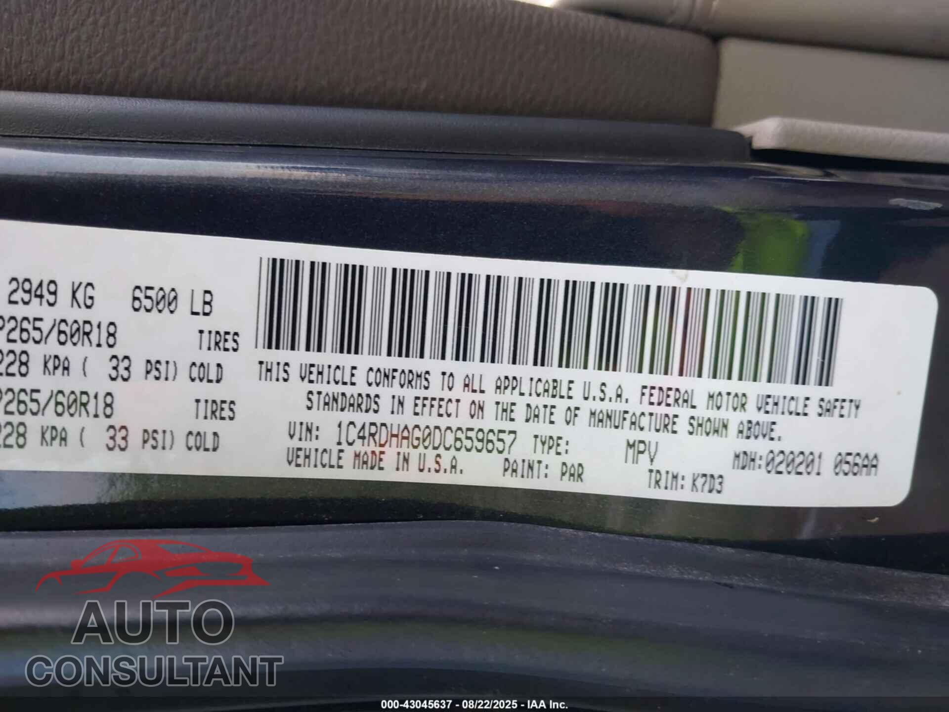 DODGE DURANGO 2013 - 1C4RDHAG0DC659657