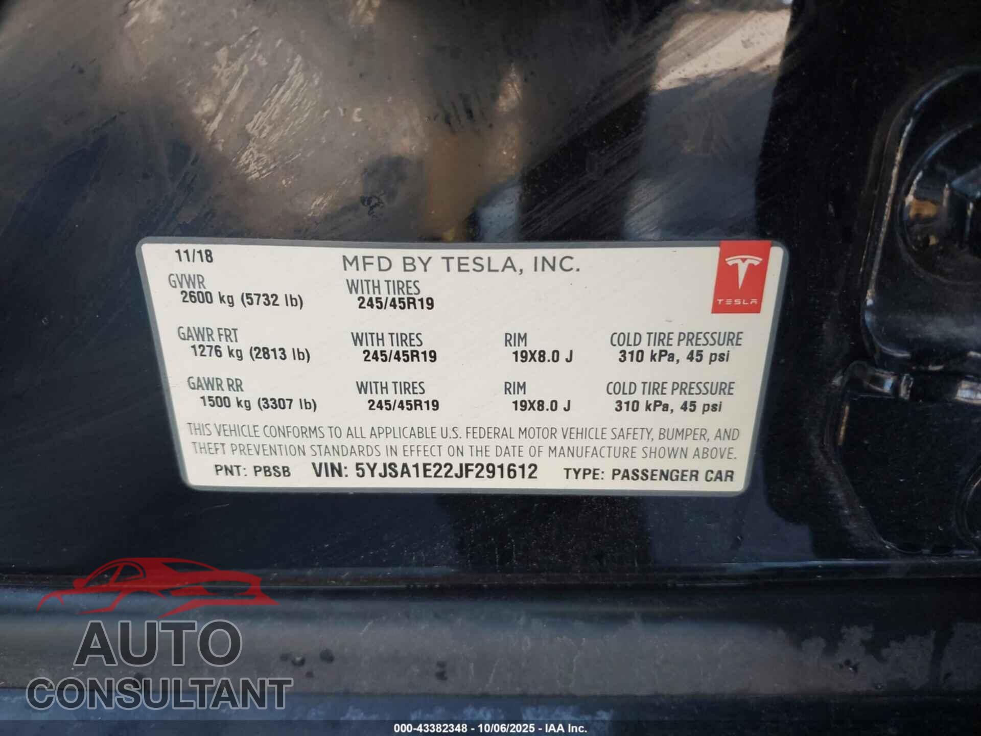 TESLA MODEL S 2018 - 5YJSA1E22JF291612