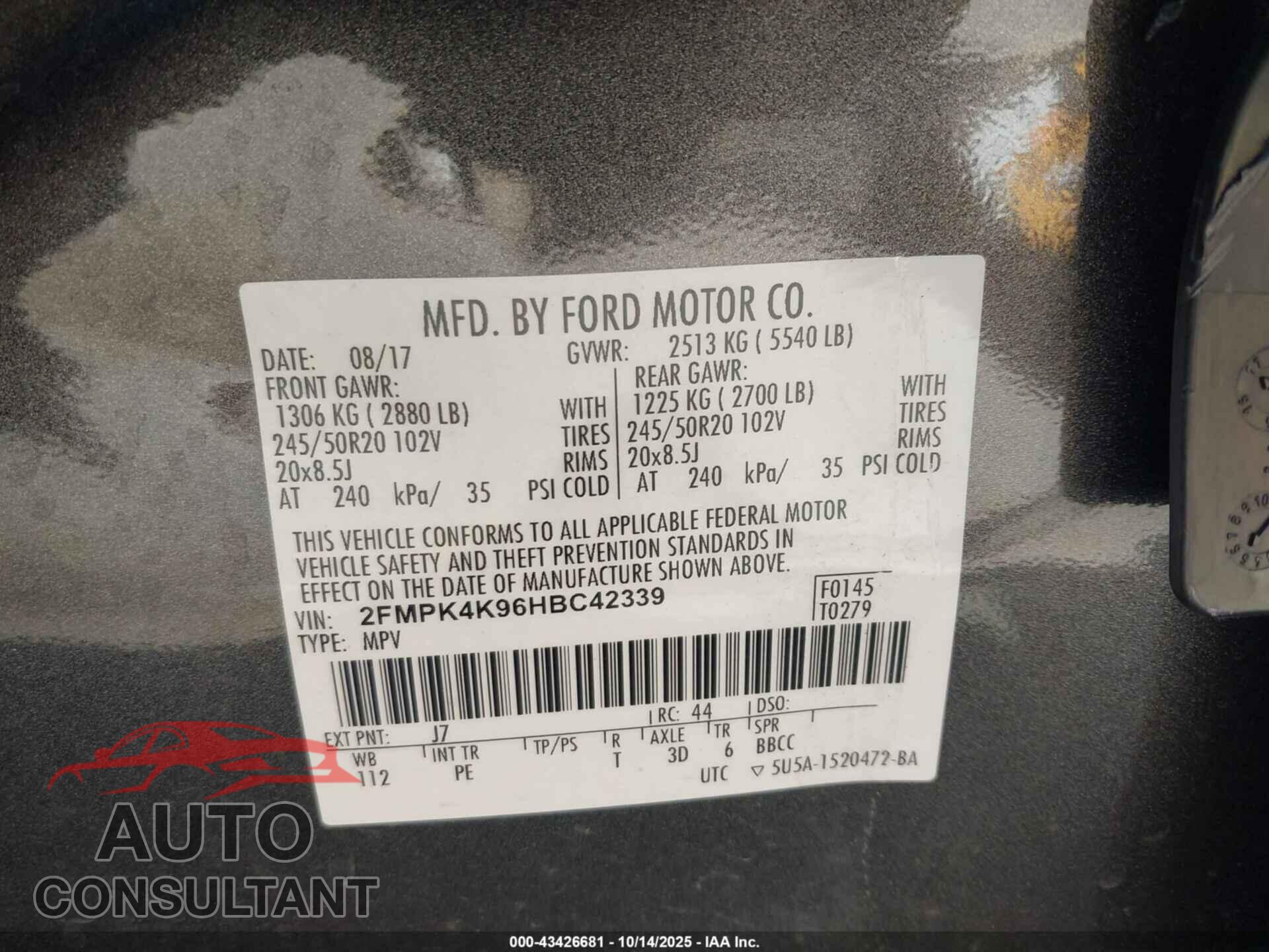 FORD EDGE 2017 - 2FMPK4K96HBC42339