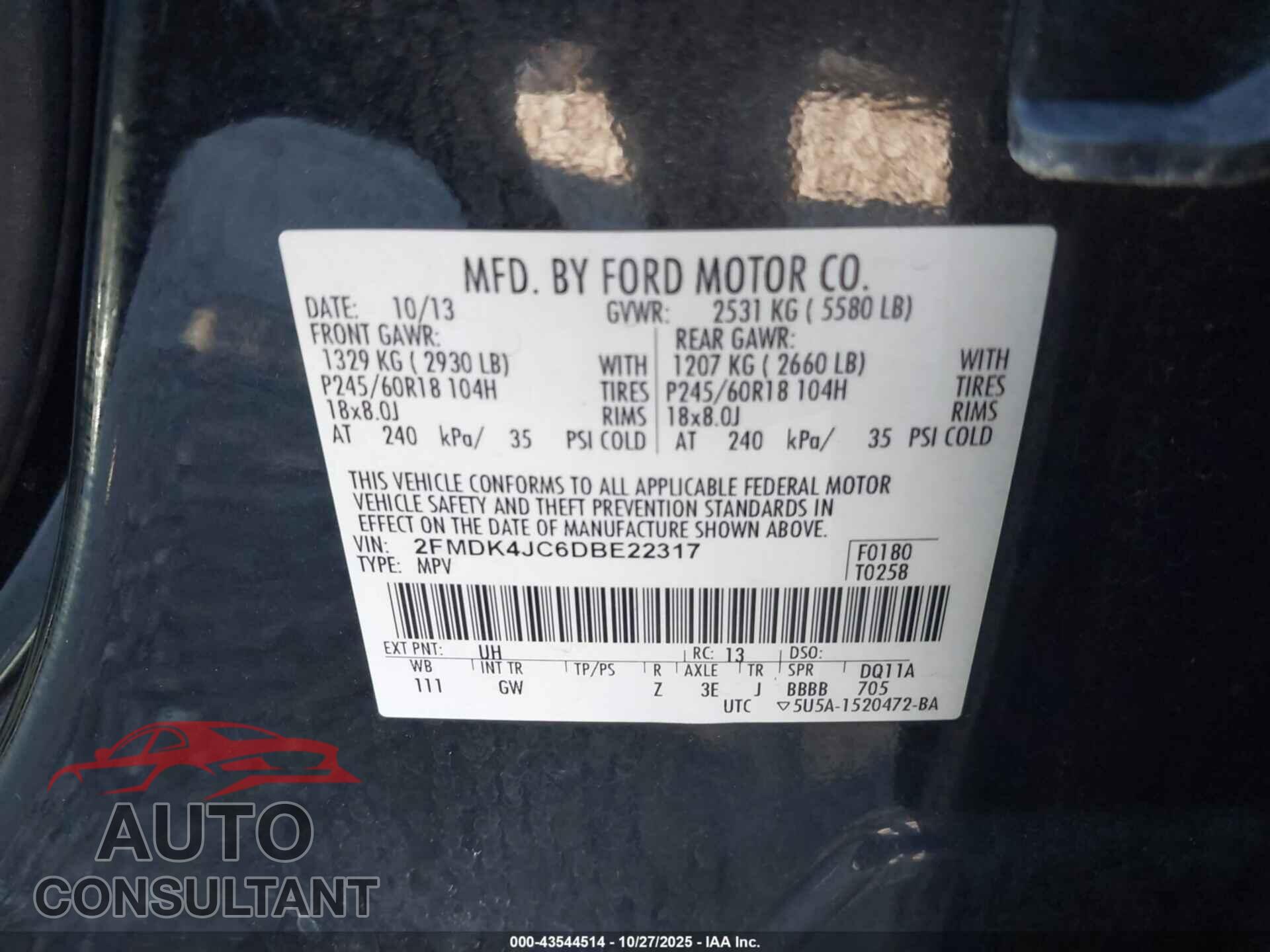FORD EDGE 2013 - 2FMDK4JC6DBE22317