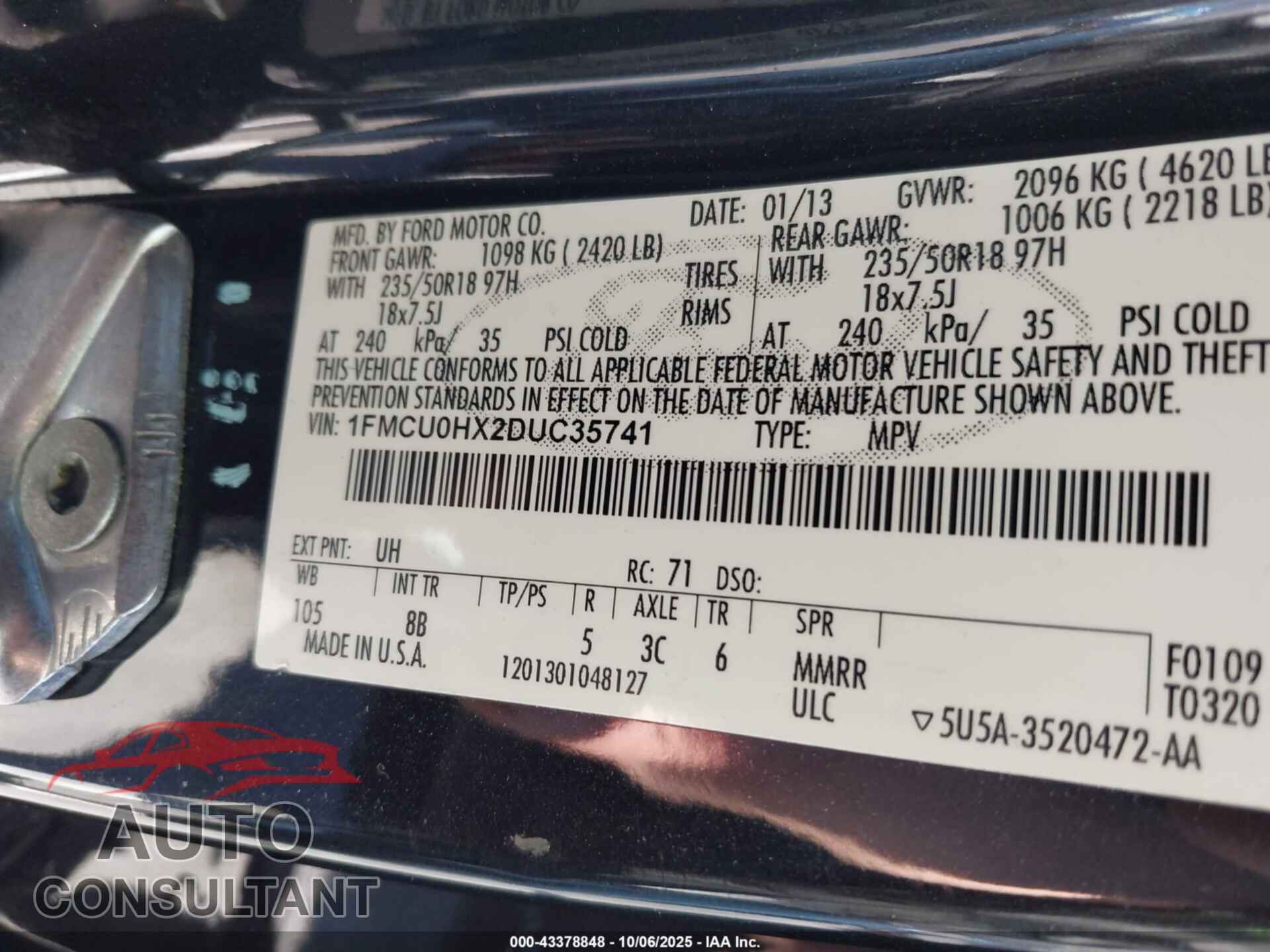 FORD ESCAPE 2013 - 1FMCU0HX2DUC35741