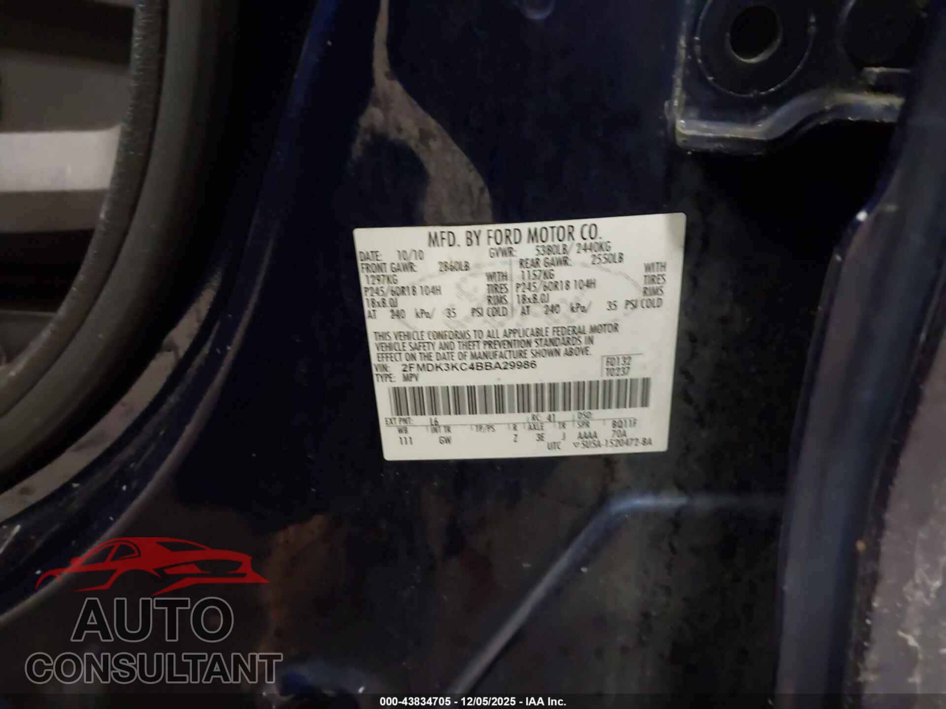 FORD EDGE 2011 - 2FMDK3KC4BBA29986