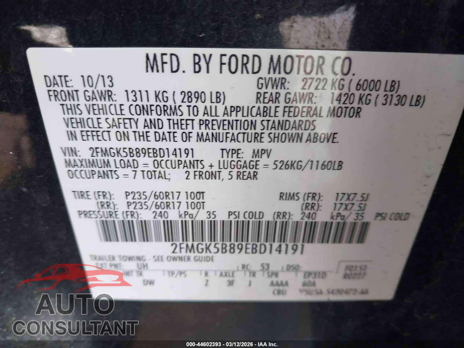 FORD FLEX 2014 - 2FMGK5B89EBD14191