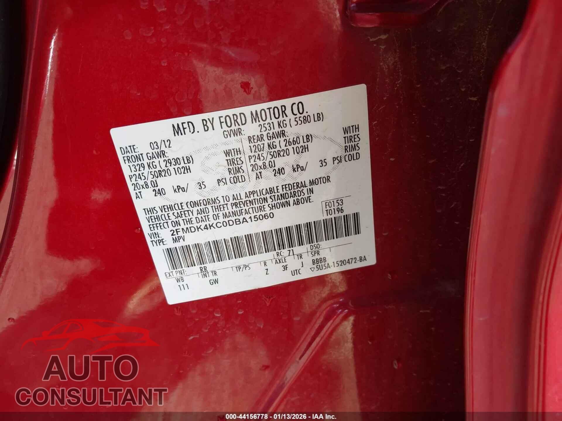 FORD EDGE 2013 - 2FMDK4KC0DBA15060