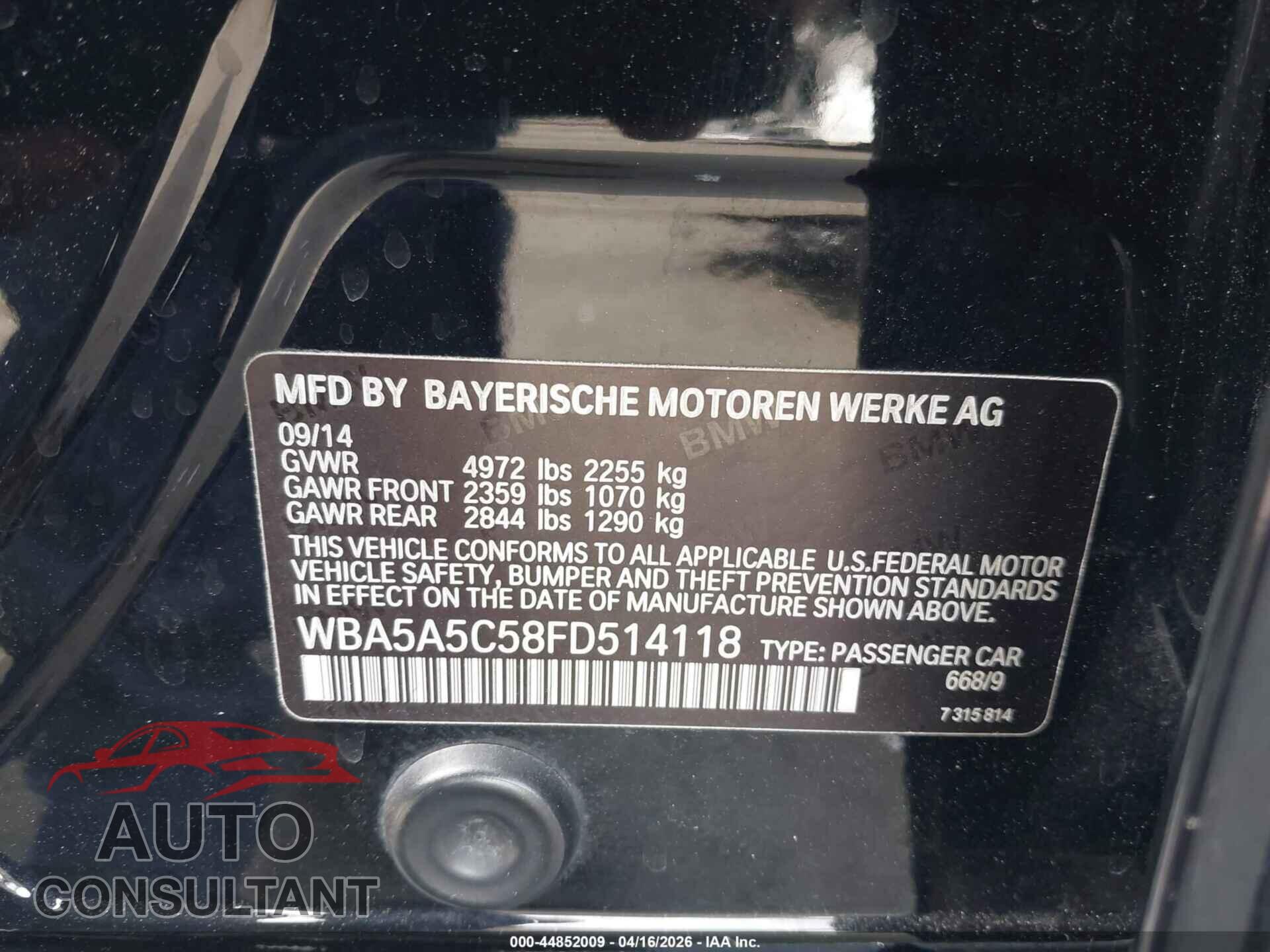 BMW 528I 2015 - WBA5A5C58FD514118