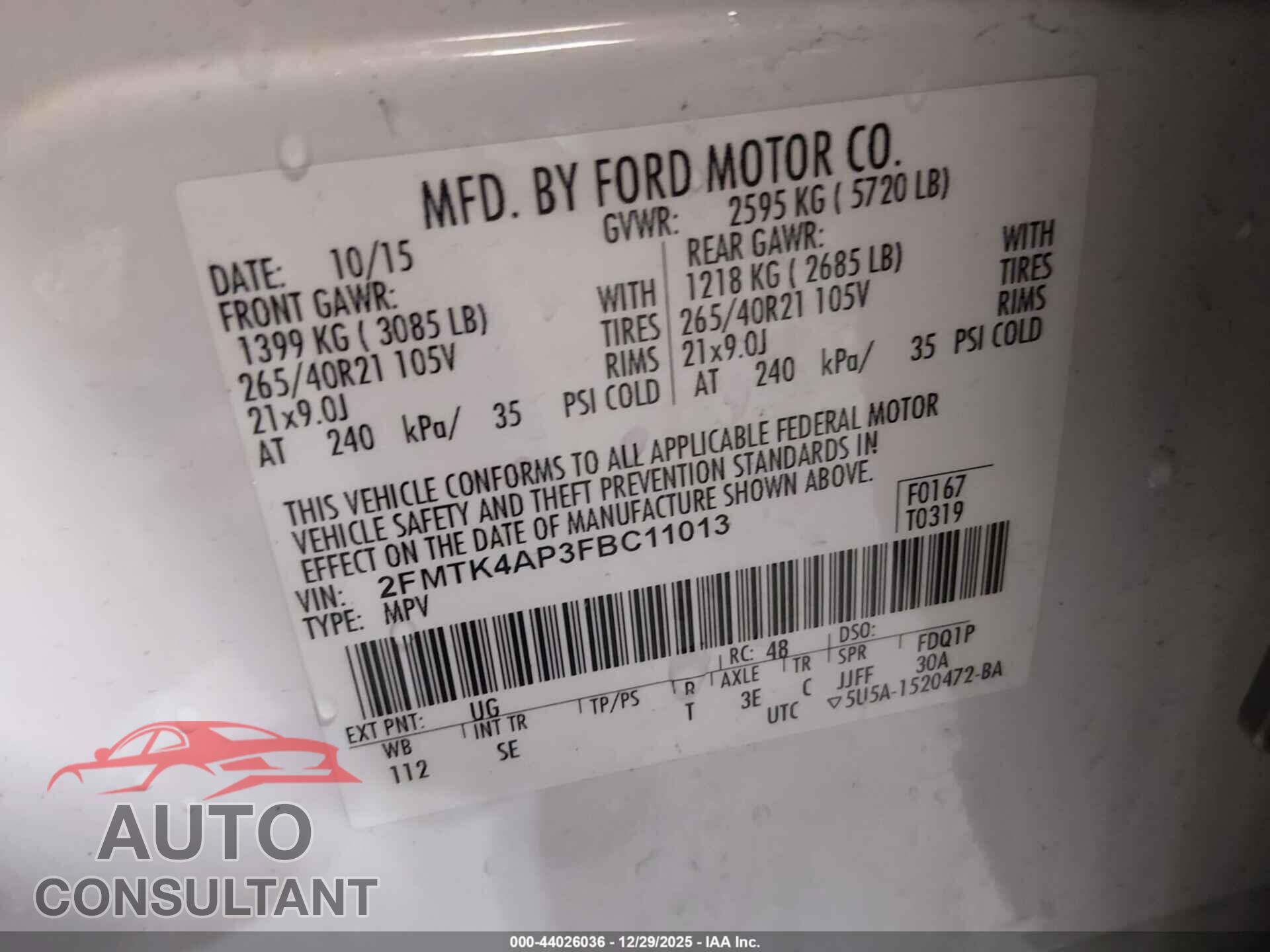 FORD EDGE 2015 - 2FMTK4AP3FBC11013