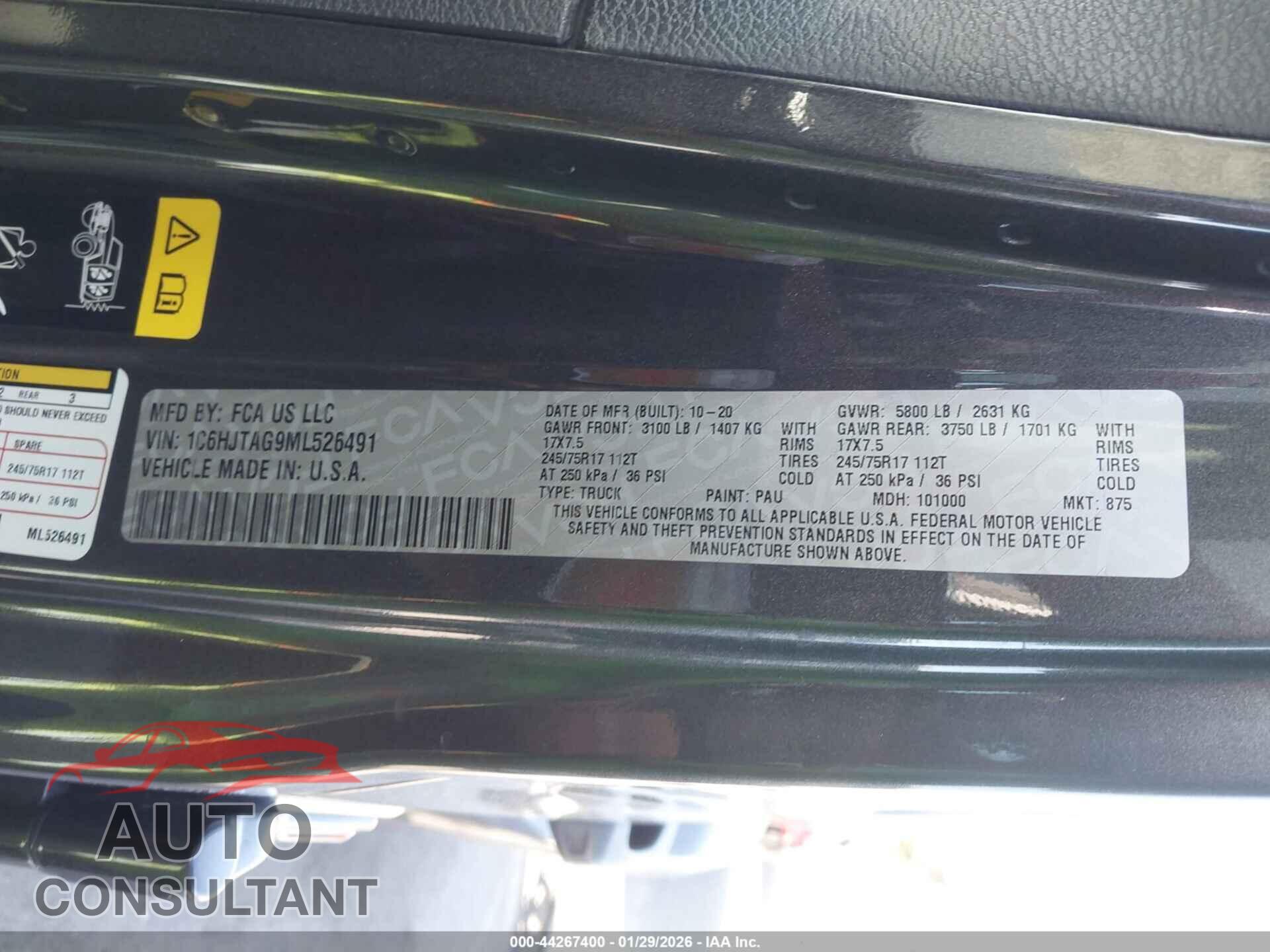 JEEP GLADIATOR 2021 - 1C6HJTAG9ML526491
