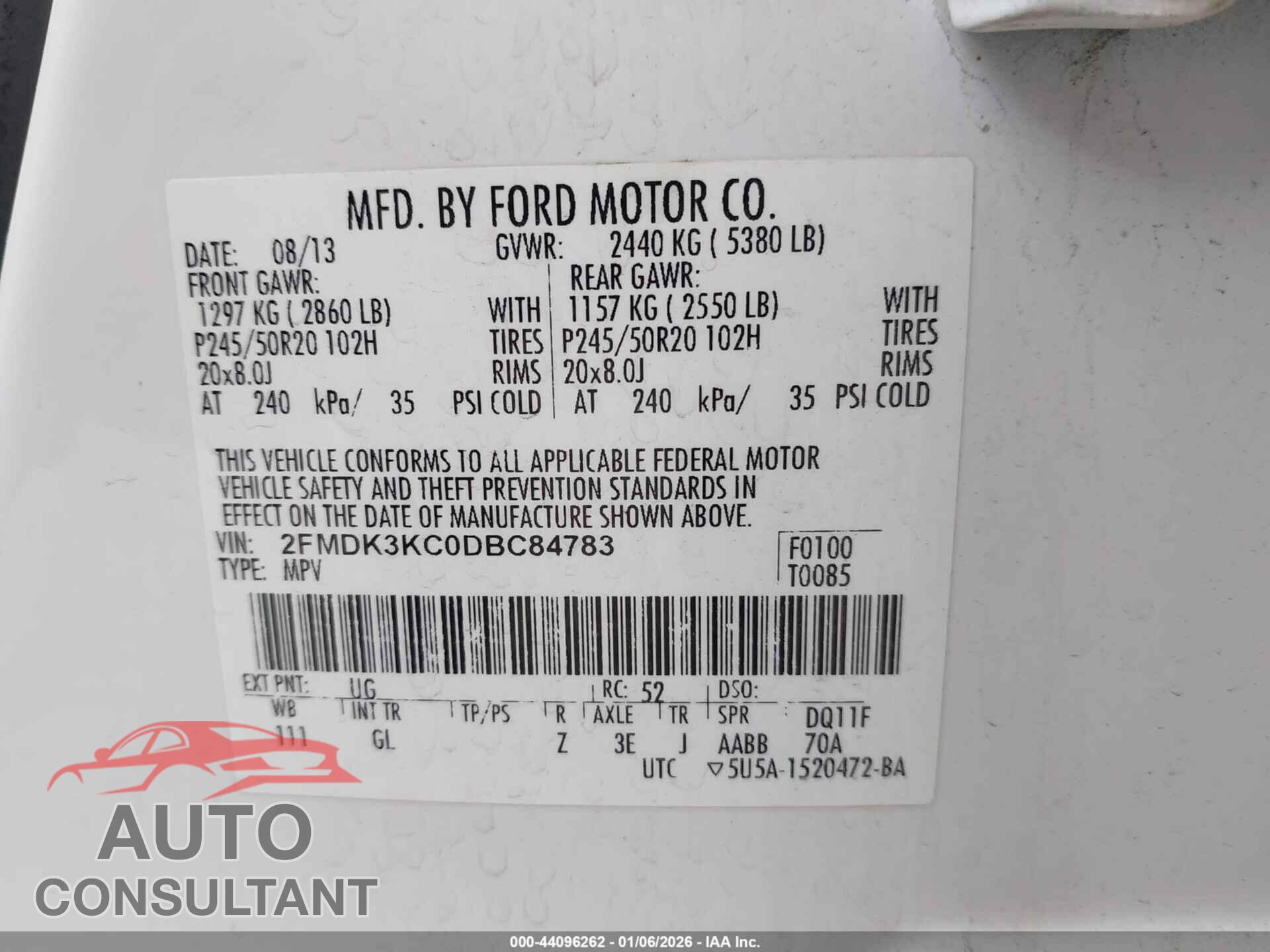 FORD EDGE 2013 - 2FMDK3KC0DBC84783