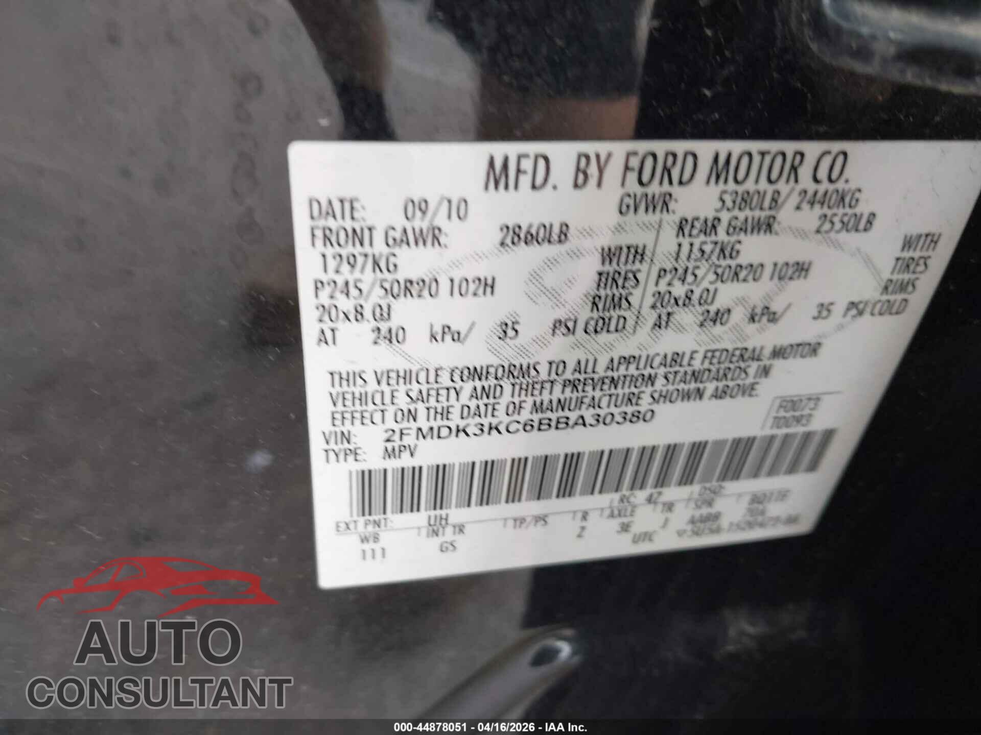 FORD EDGE 2011 - 2FMDK3KC6BBA30380