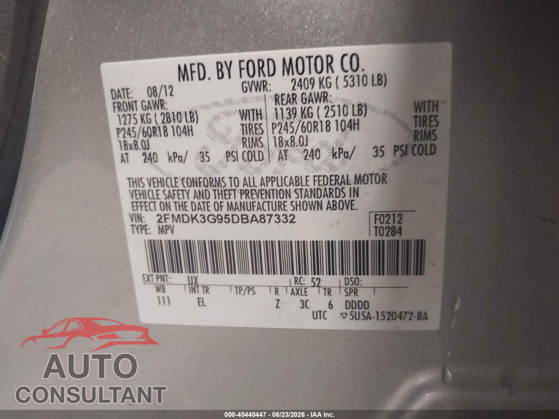FORD EDGE 2013 - 2FMDK3G95DBA87332