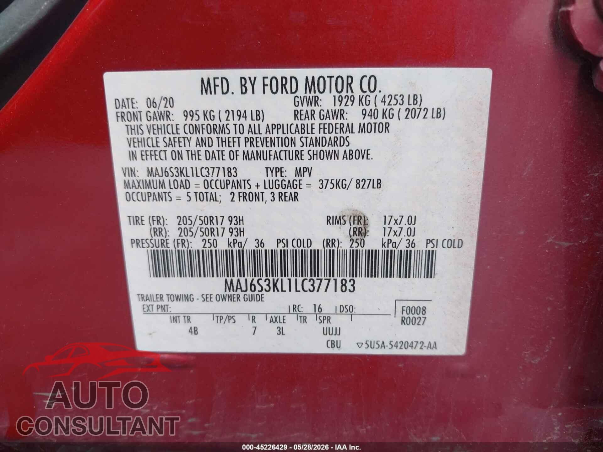 FORD ECOSPORT 2020 - MAJ6S3KL1LC377183
