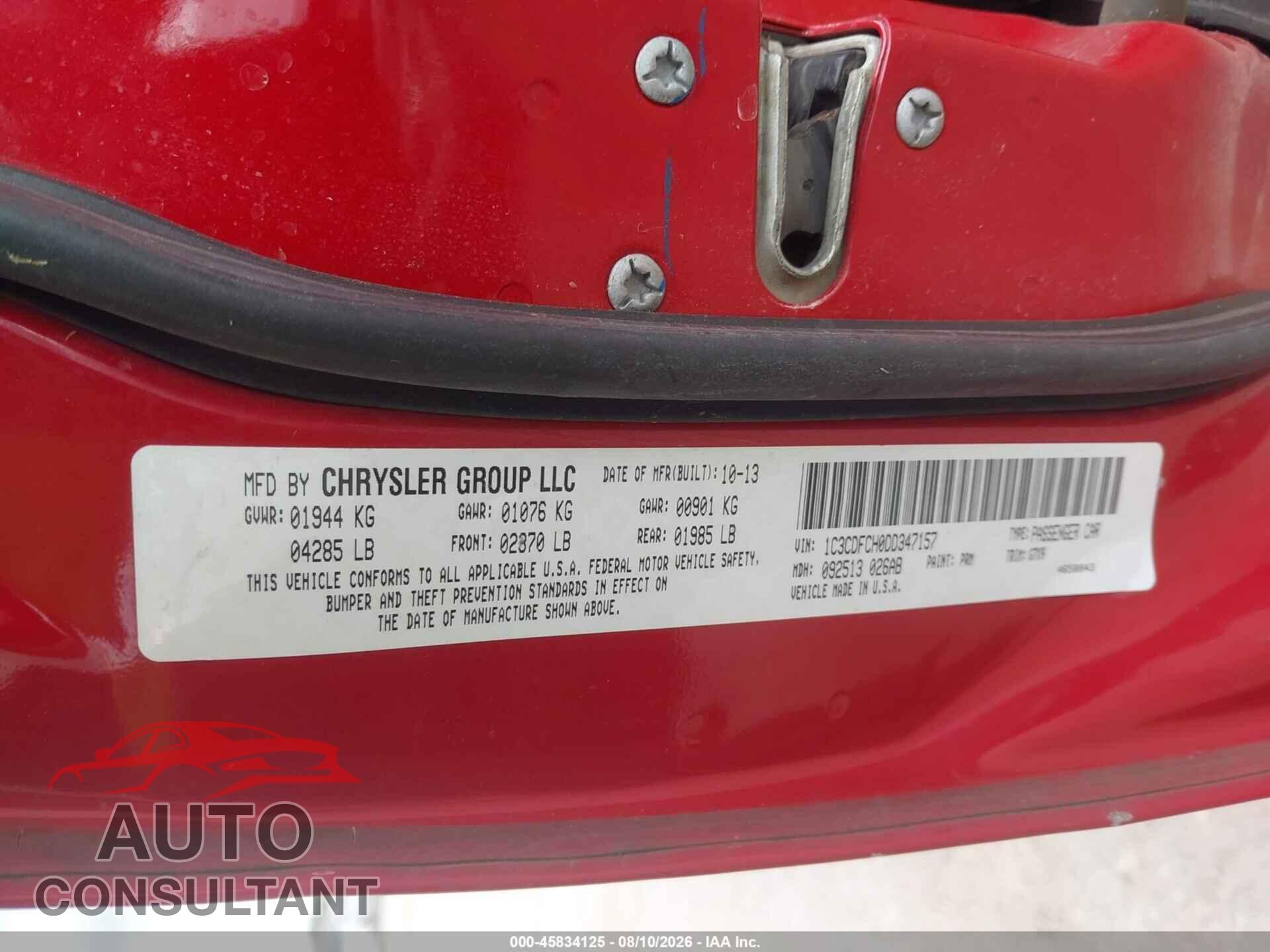 DODGE DART 2013 - 1C3CDFCH0DD347157