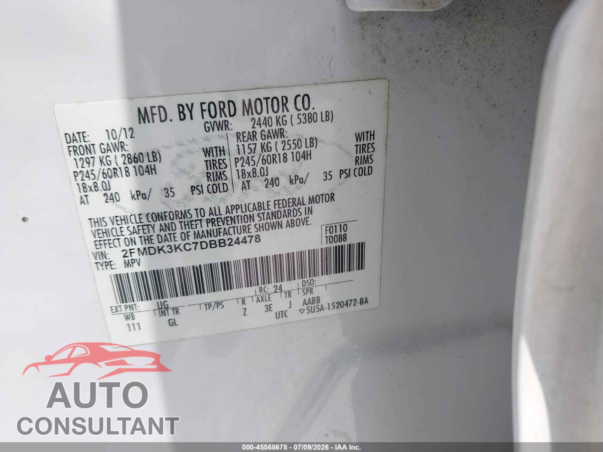 FORD EDGE 2013 - 2FMDK3KC7DBB24478