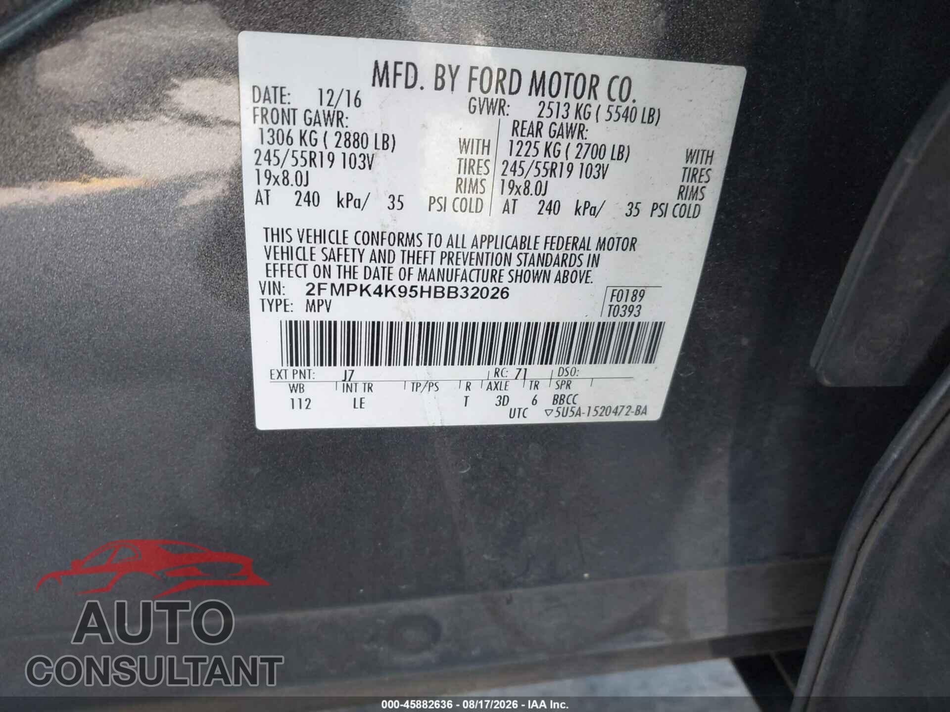 FORD EDGE 2017 - 2FMPK4K95HBB32026