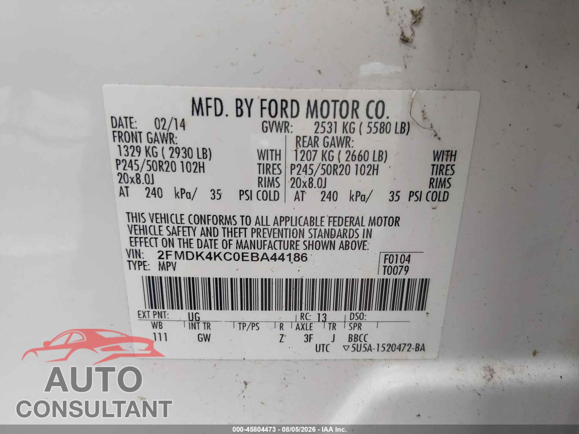 FORD EDGE 2014 - 2FMDK4KC0EBA44186