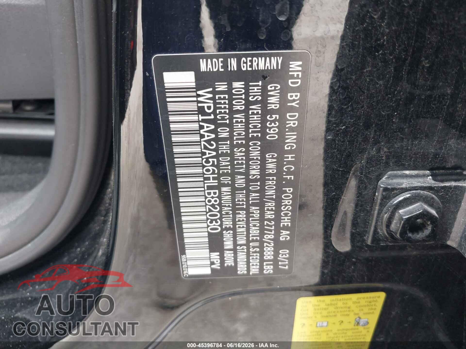 PORSCHE MACAN 2017 - WP1AA2A56HLB82030