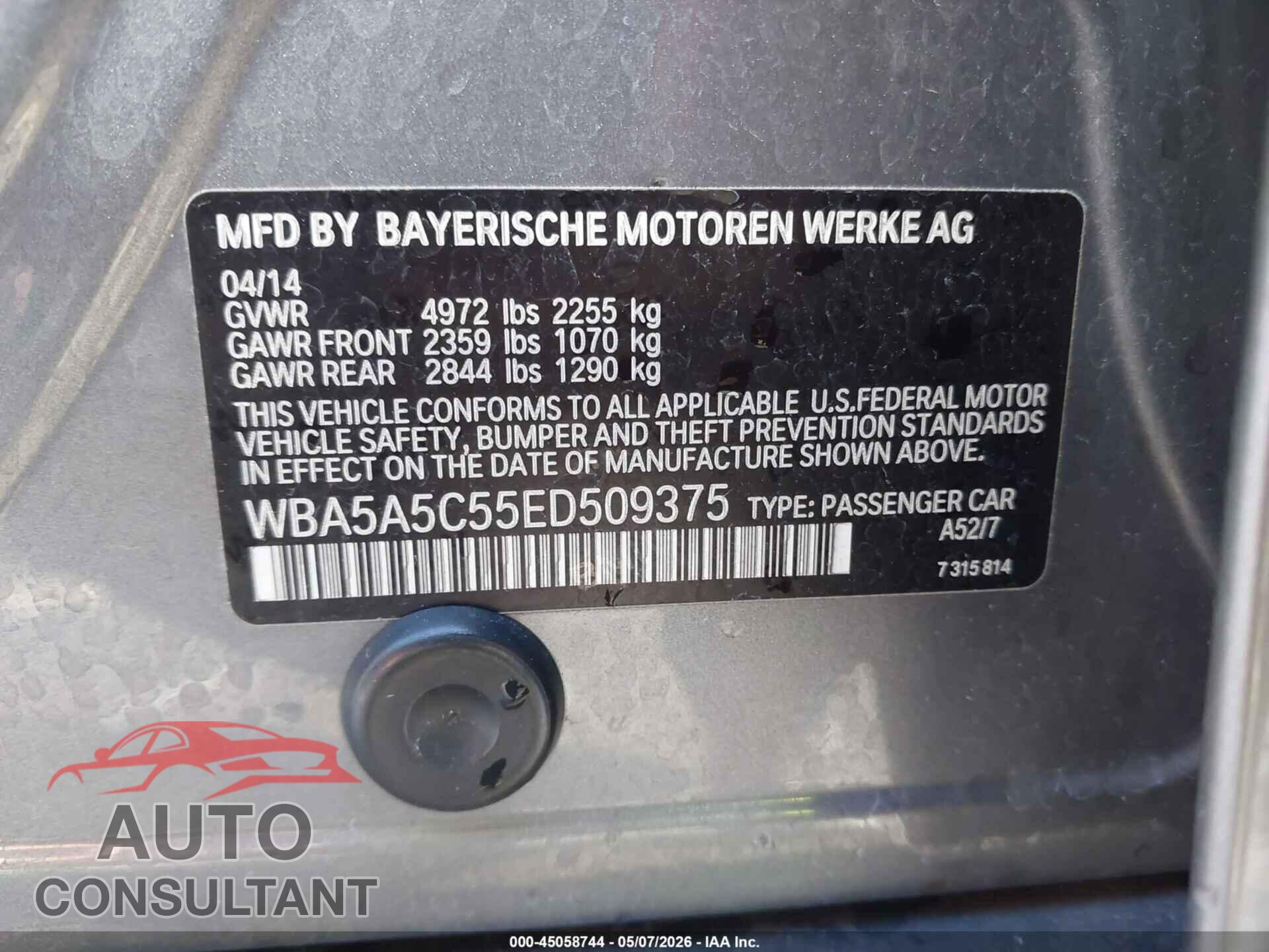 BMW 528I 2014 - WBA5A5C55ED509375