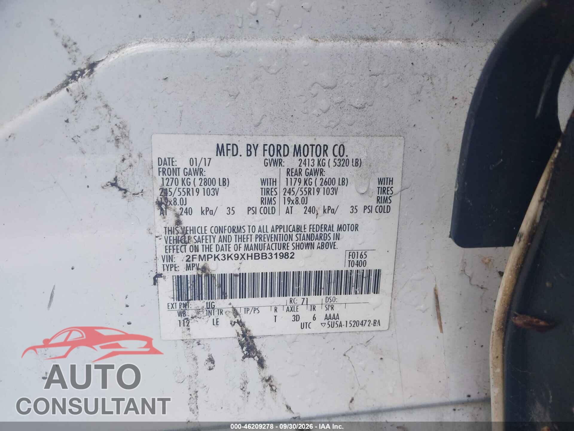 FORD EDGE 2017 - 2FMPK3K9XHBB31982