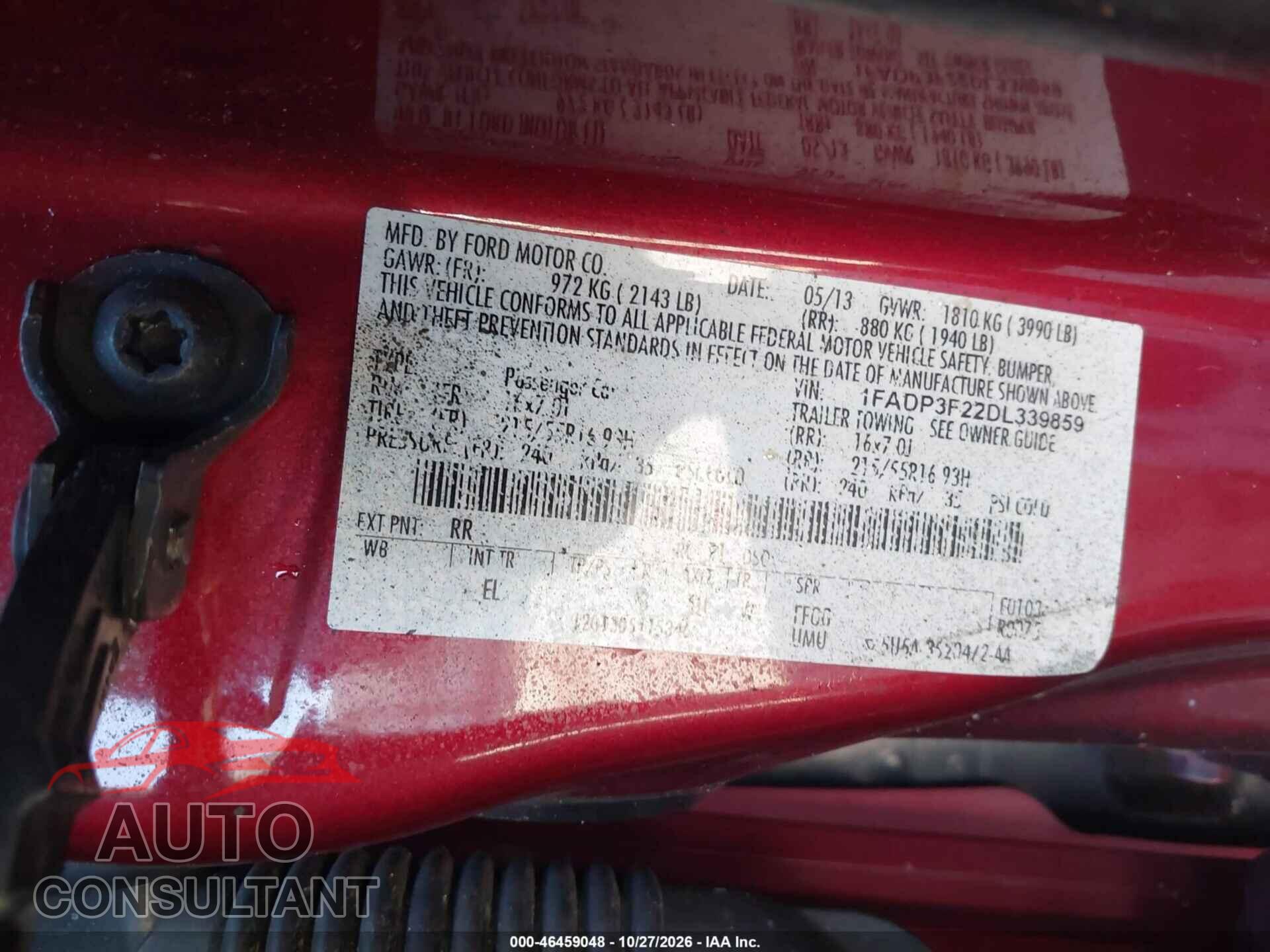 FORD FOCUS 2013 - 1FADP3F22DL339859